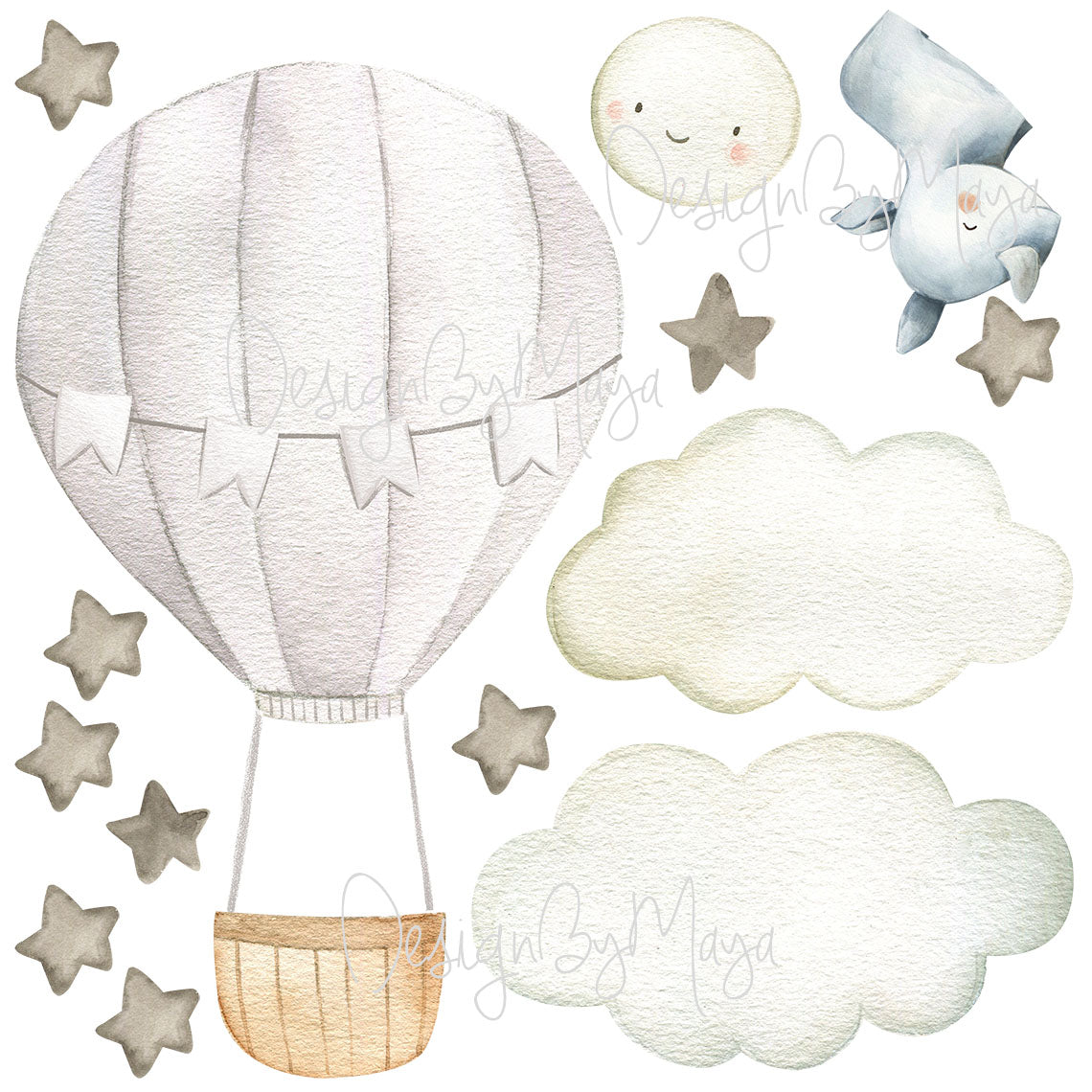 Baby Animal Inside Hot Air Balloon - Fabric Nursery Wall Art Decals