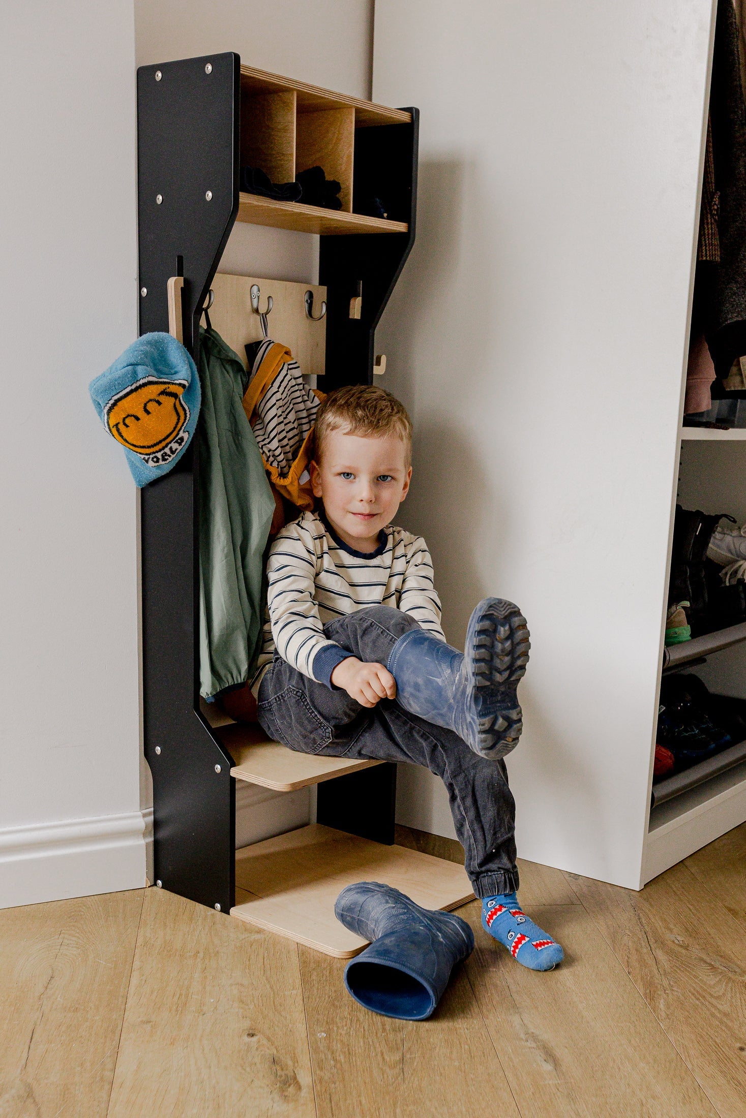 Children's Outwear Organizer – Sturdy Wood Frame Wardrobe