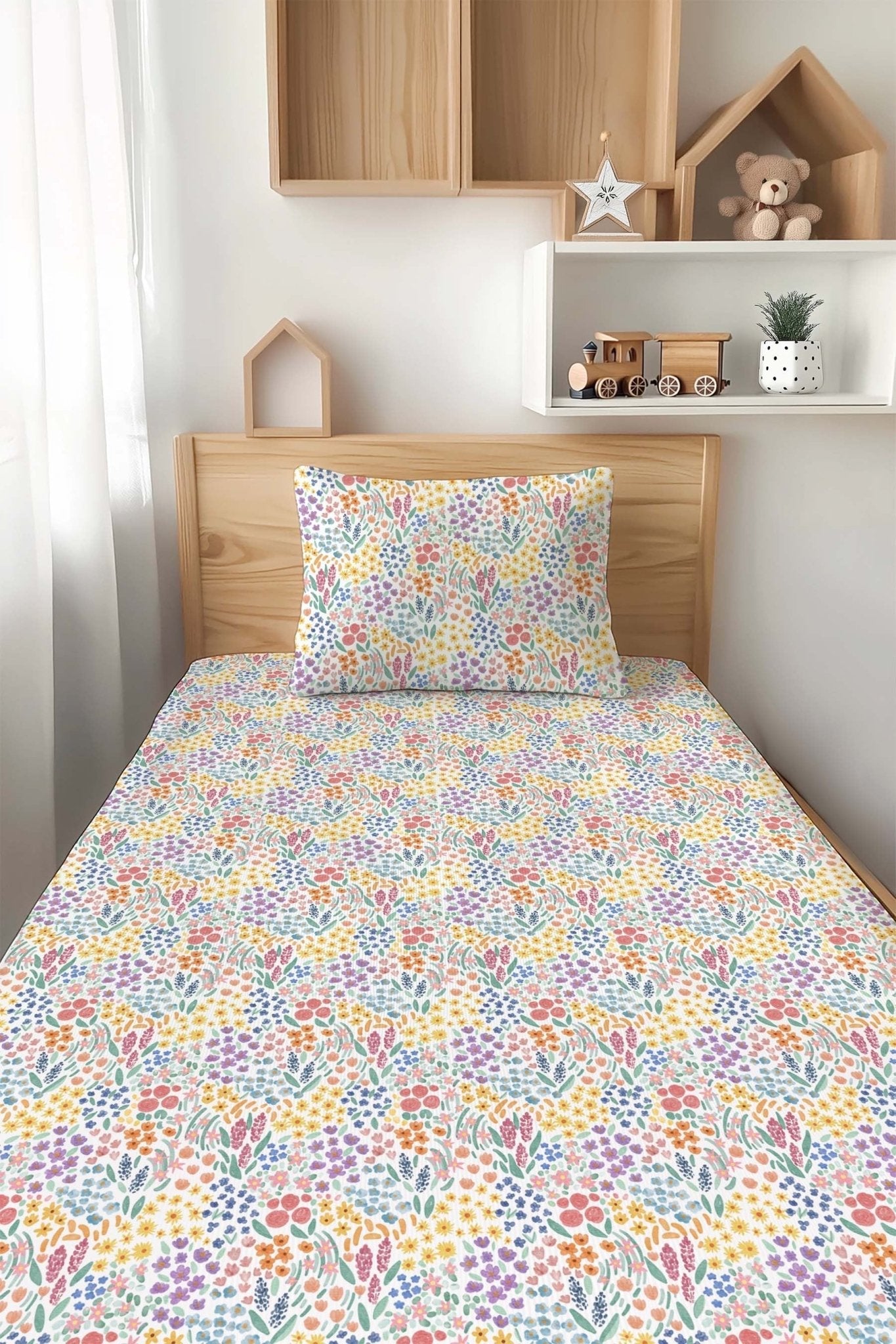 Whimsical Wildflower Twin Fitted Sheet And Pillowcase Set