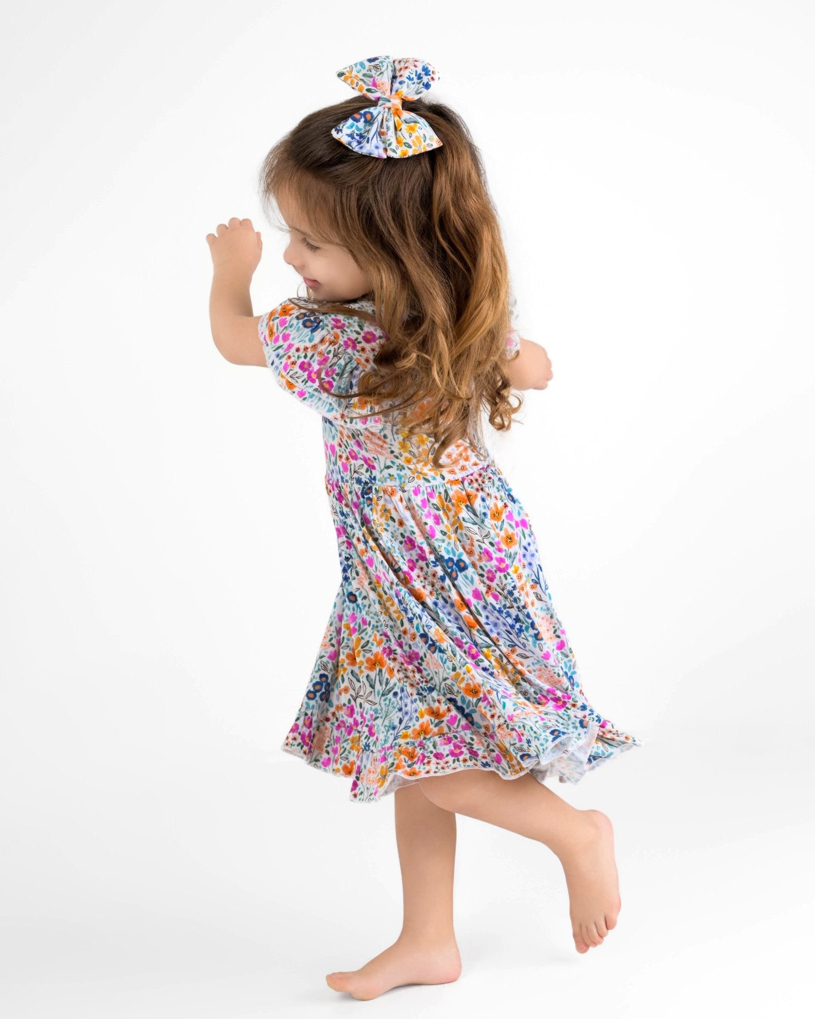 Whispering Wildflowers Short Sleeve Big Kid Twirl Dress