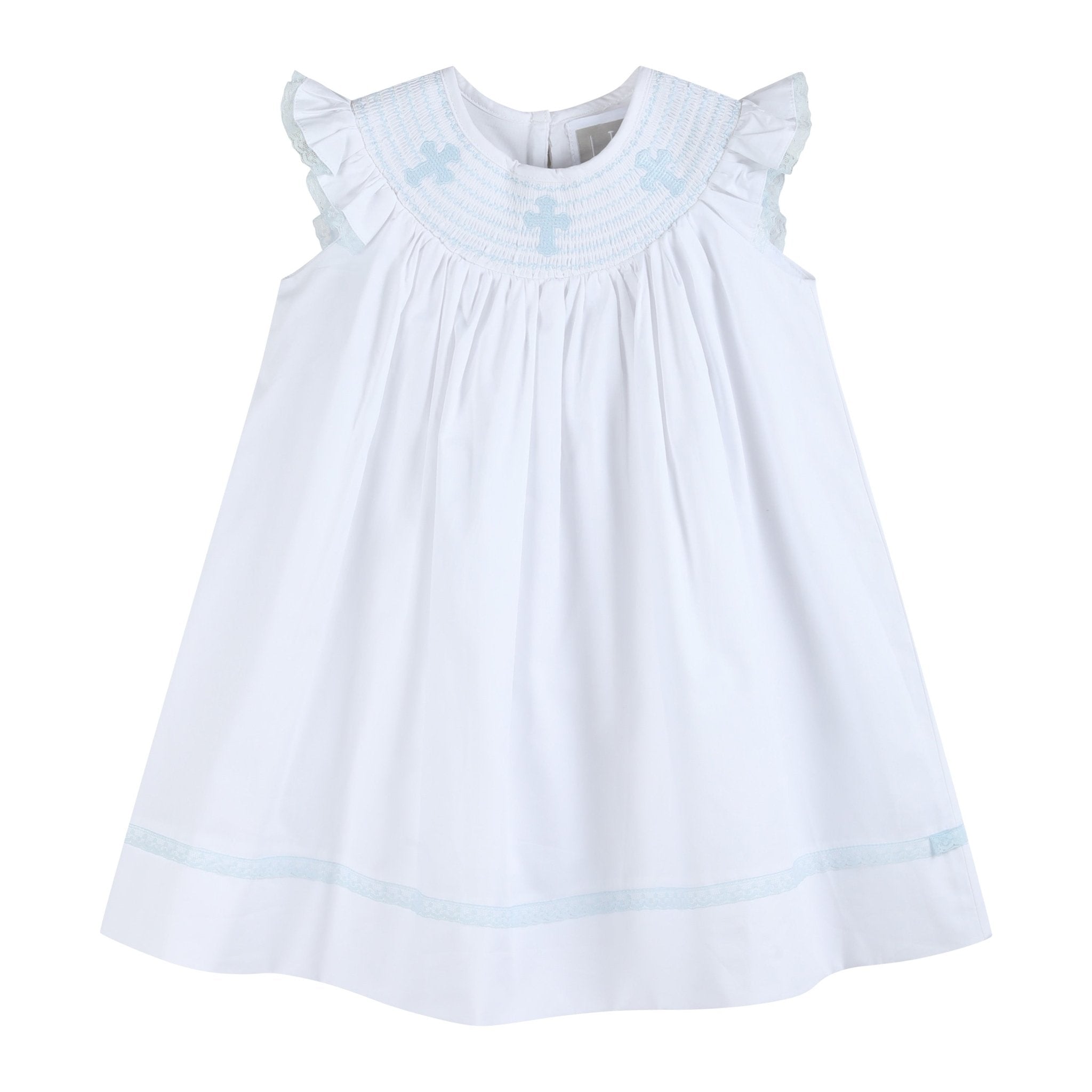 White And Blue Holy Smocked Bishop Dress
