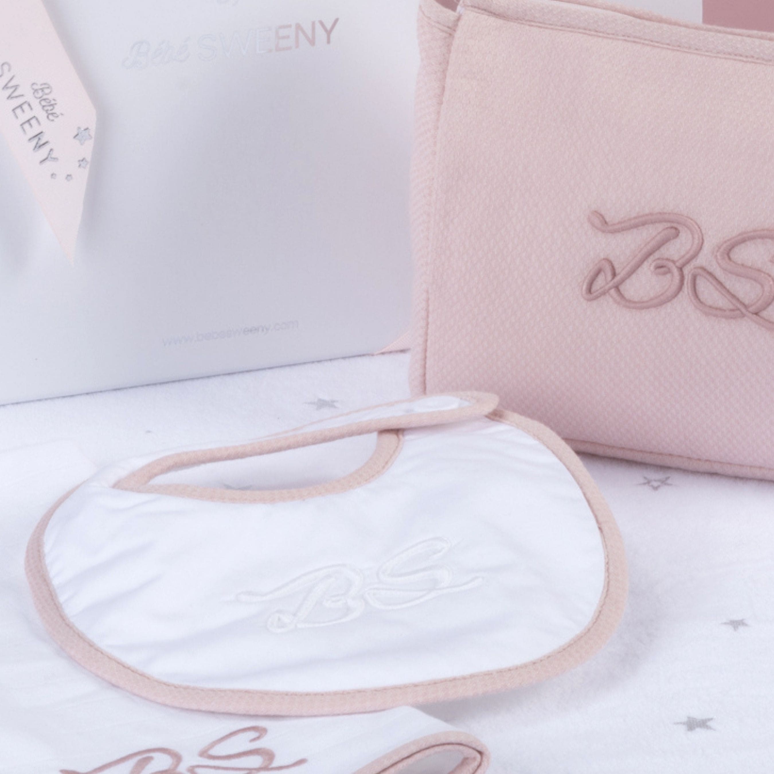 Mon Beau Trousseau | Girls White & Dusty Rose Cotton Bib