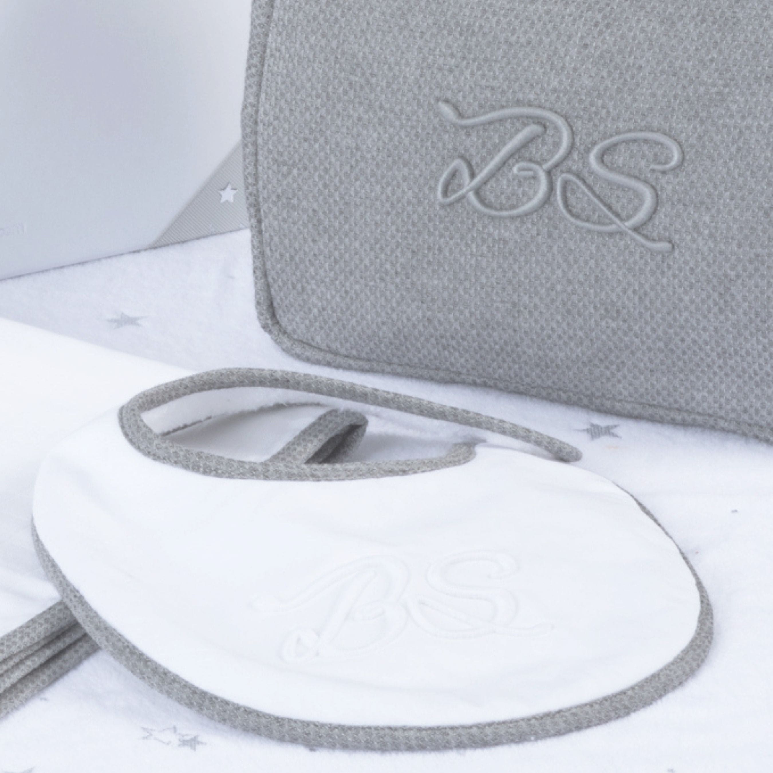 Mon Beau Trousseau | Boys White & Grey Cotton Bib