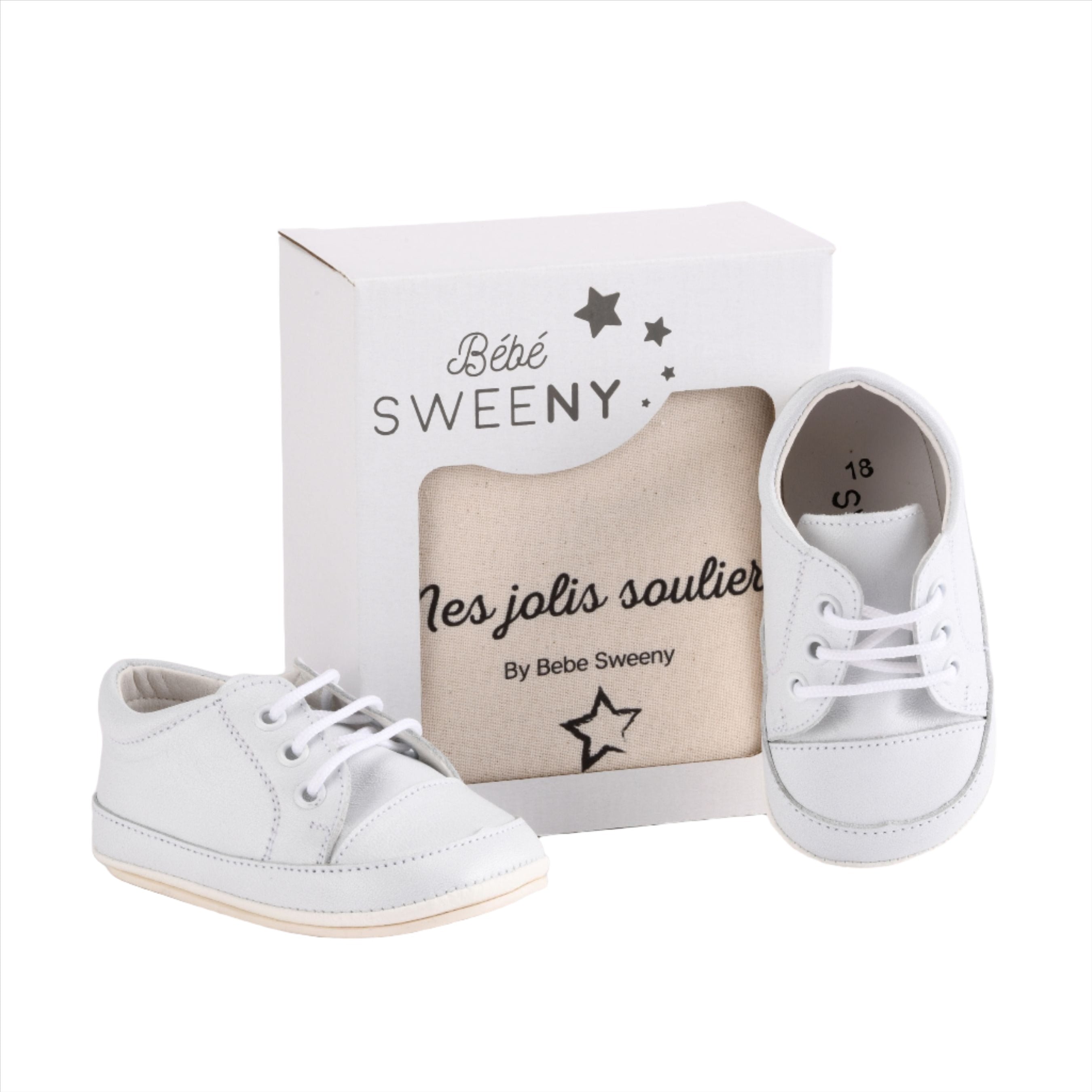 Boys White Leather Pre-walker Lace Shoes