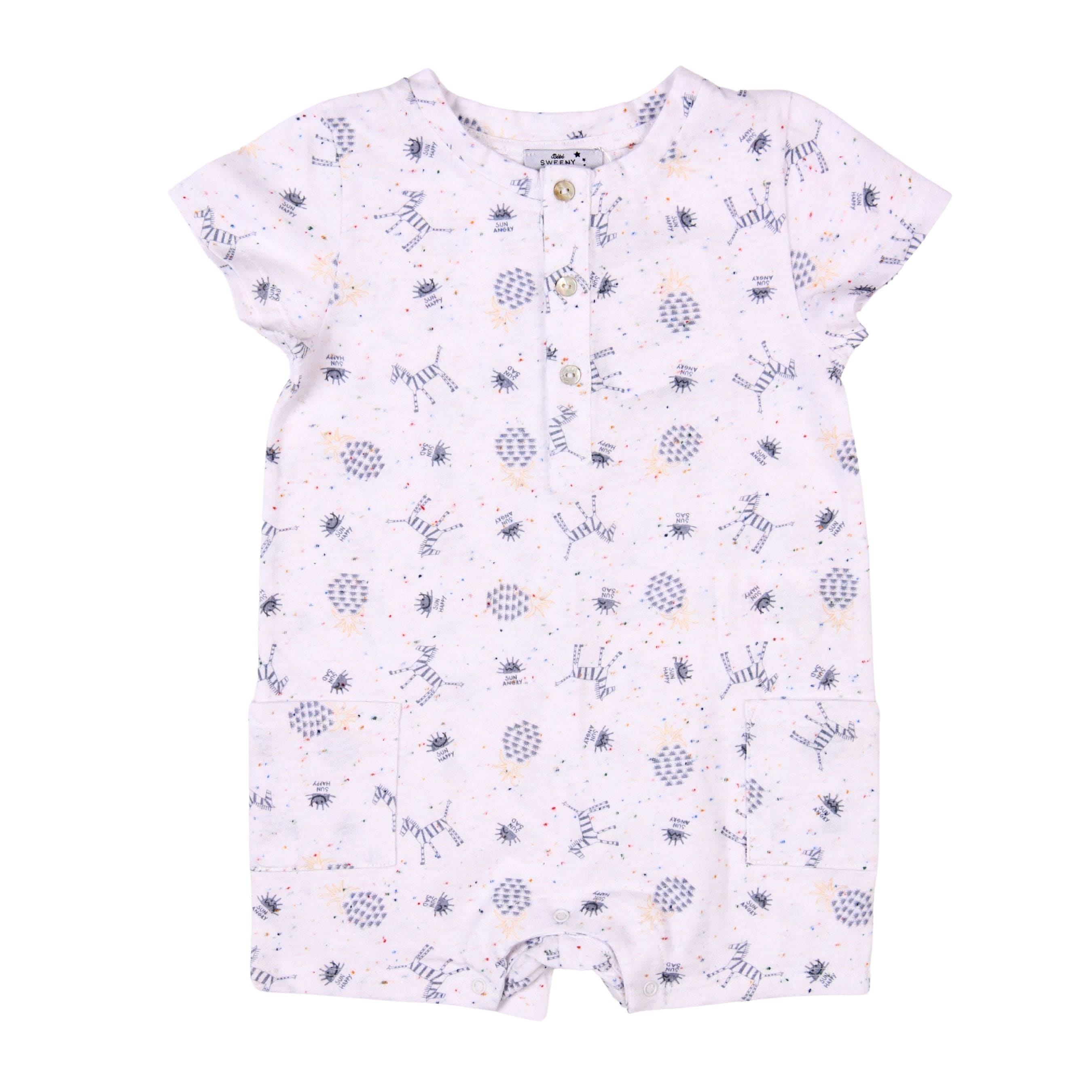 Boys White Cotton Print Shortie