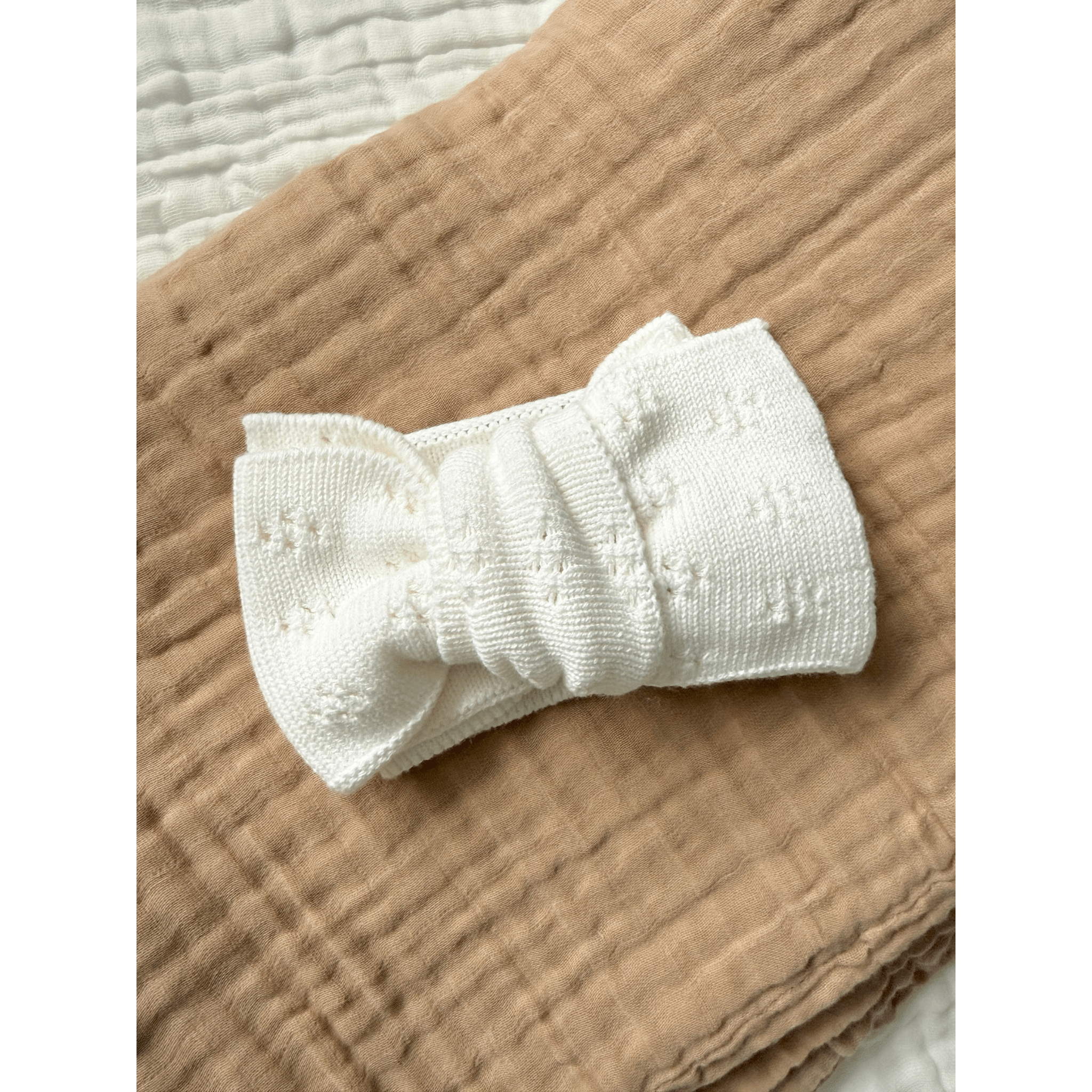 Oversized Bow Headband - White Pointelle Knit