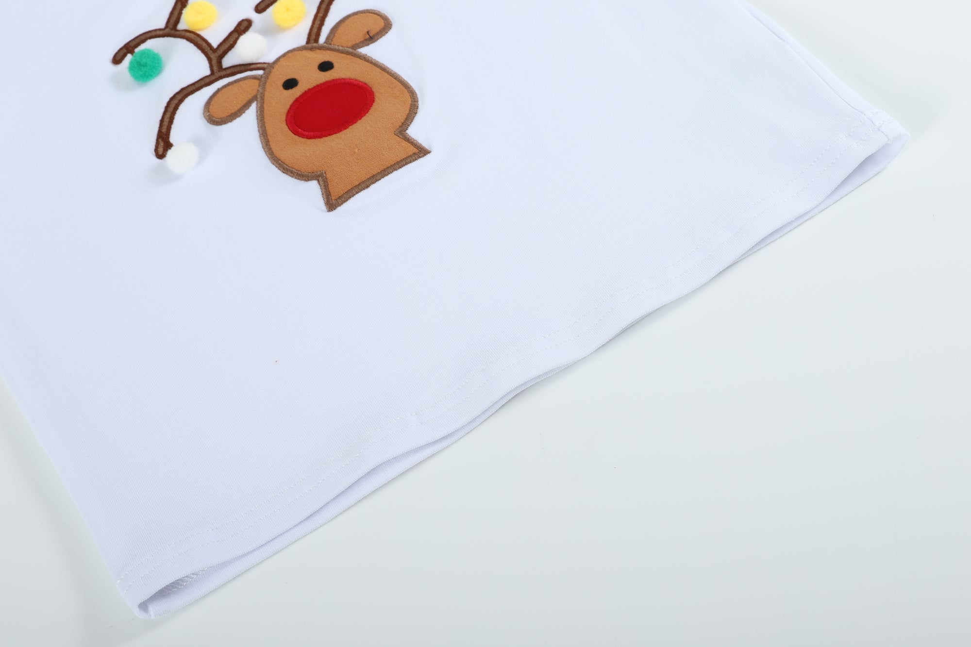 White Pompom Reindeer And Green Pants Set