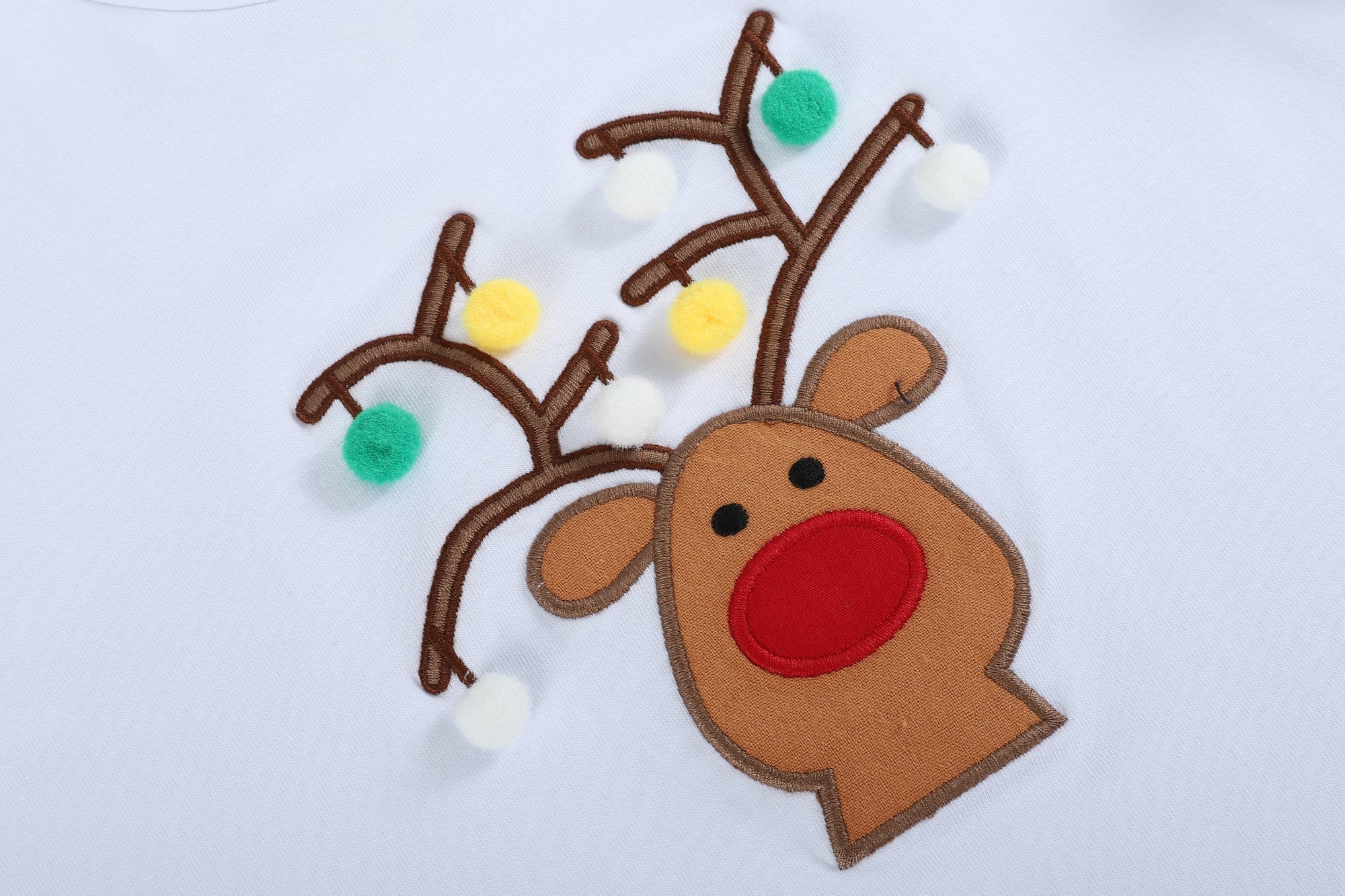 White Pompom Reindeer And Green Pants Set
