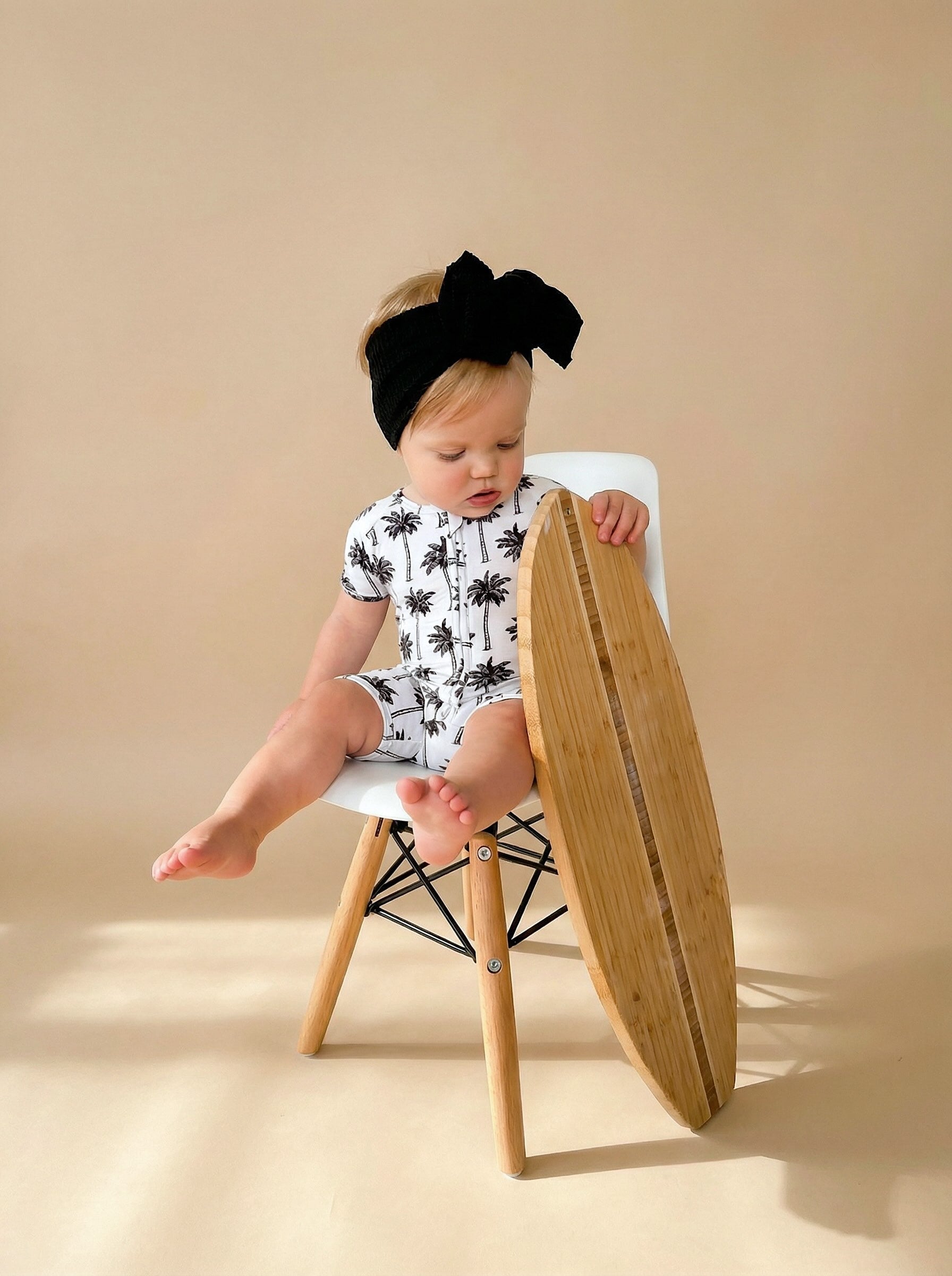Bamboo Shorty Romper | Palm Style White