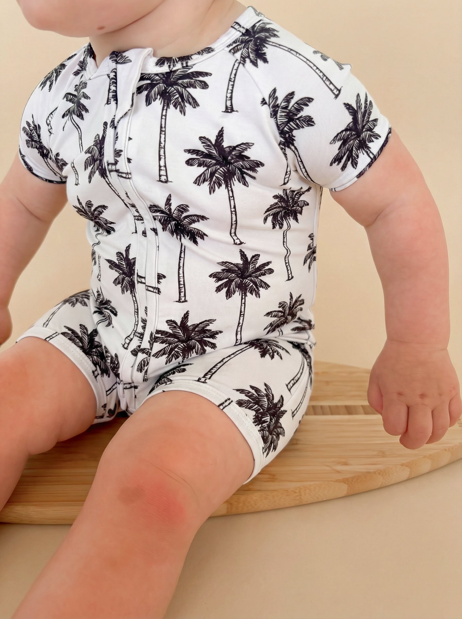 Bamboo Shorty Romper | Palm Style White