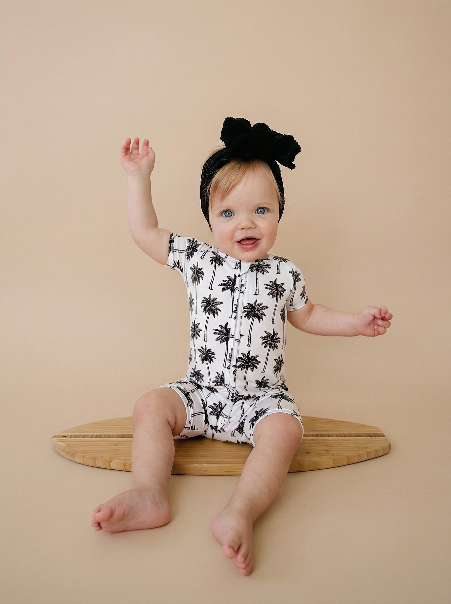 Bamboo Shorty Romper | Palm Style White
