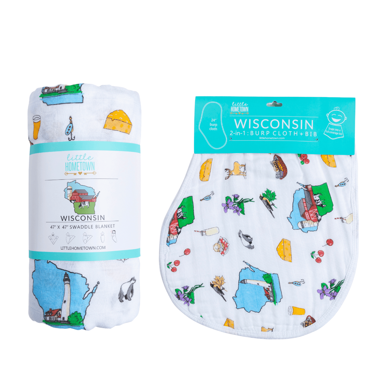 Wisconsin Baby Giftset: Baby Swaddle Blanket And Burp/bib Combo