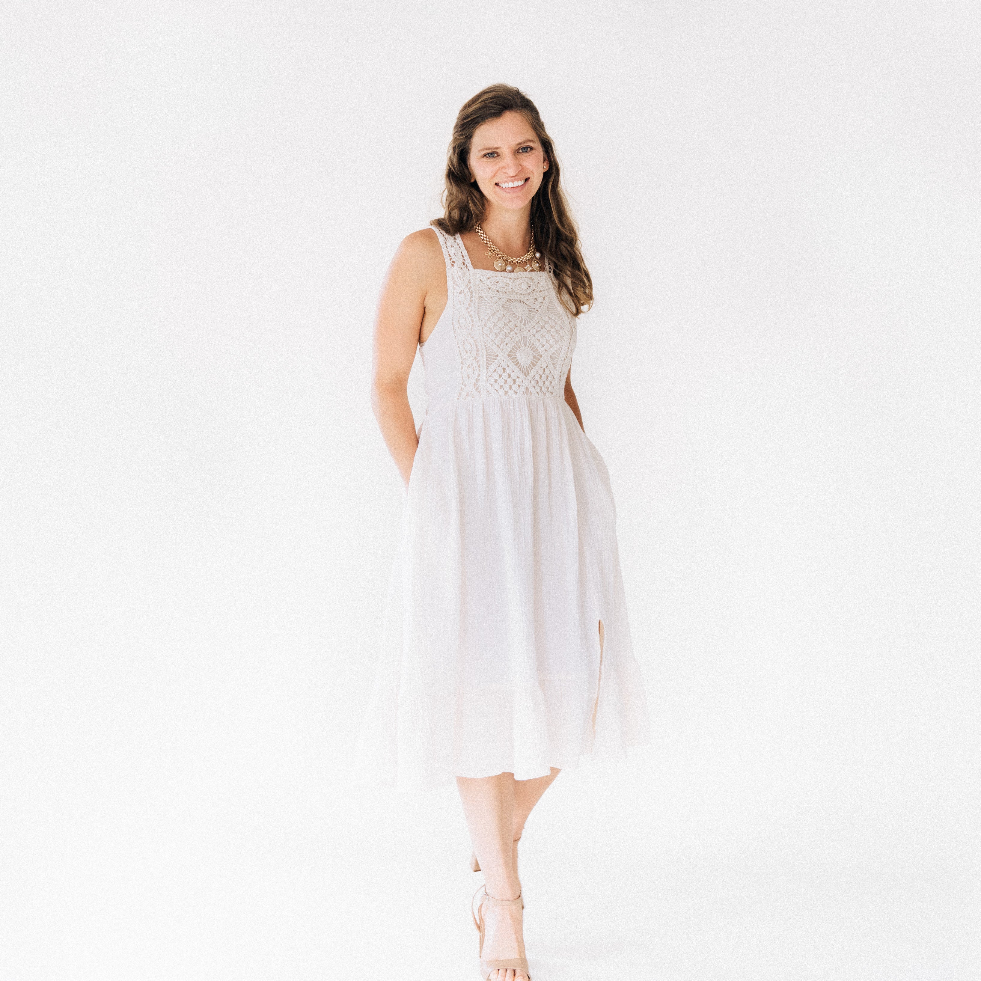 Soft White Crochet Dress - Women