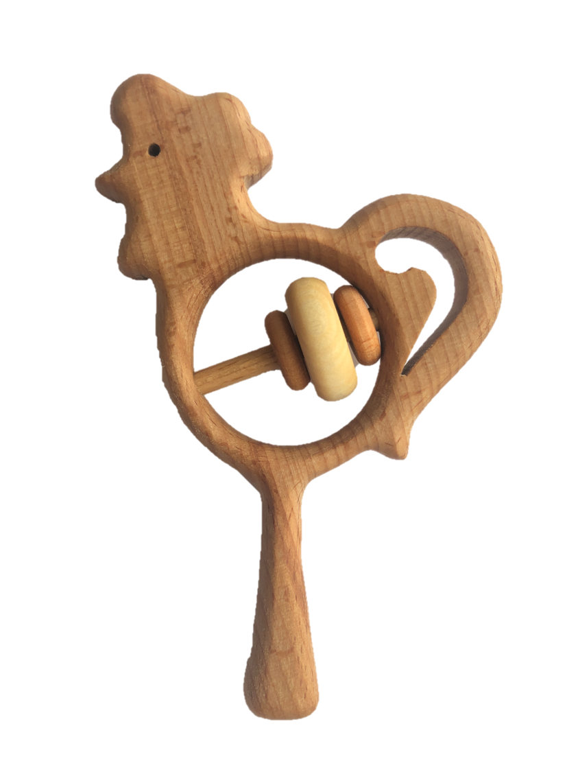 Organic Wooden Rattle Toy Rooster