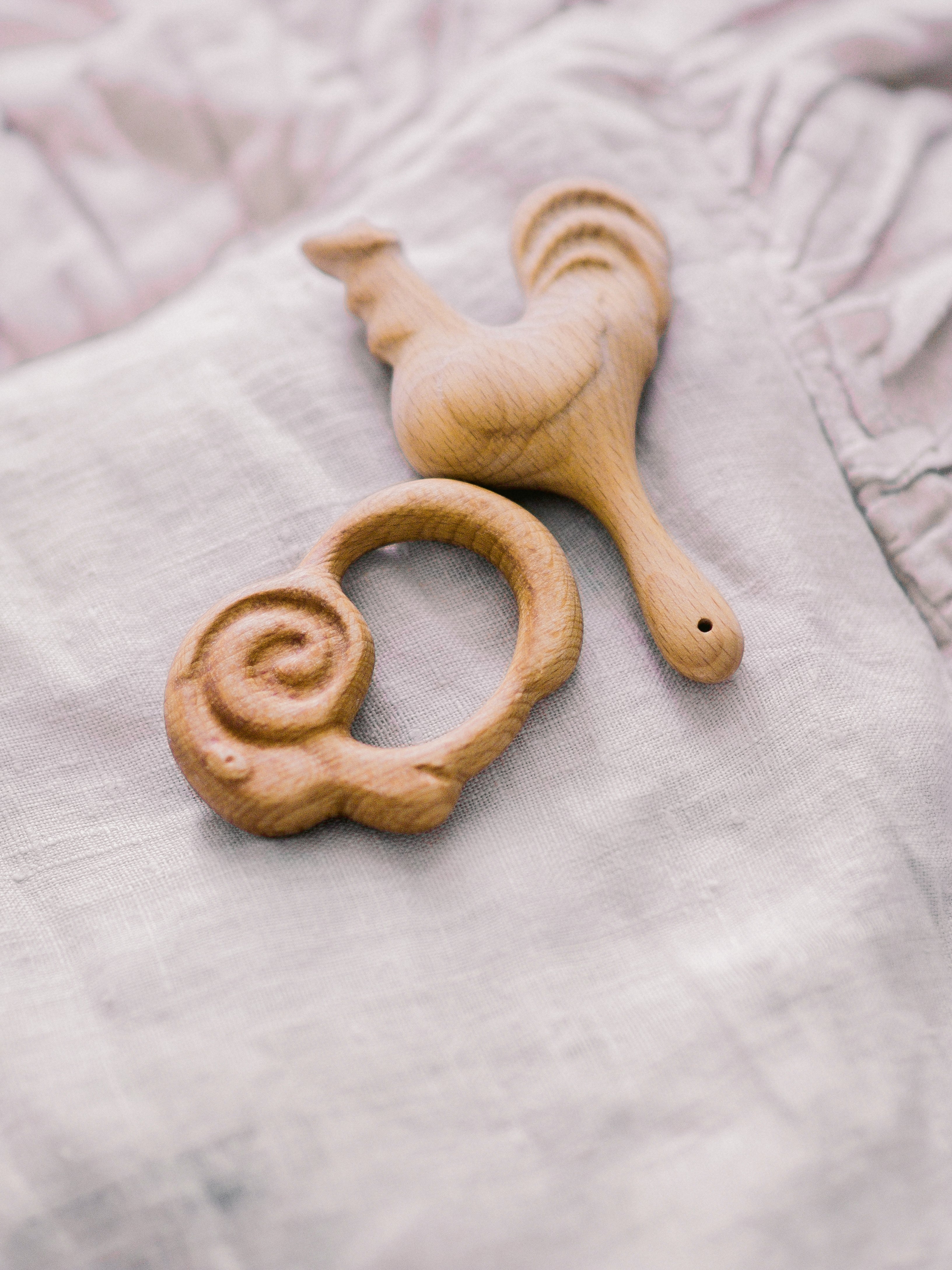 Organic Wooden Rattle Toy Proud Rooster