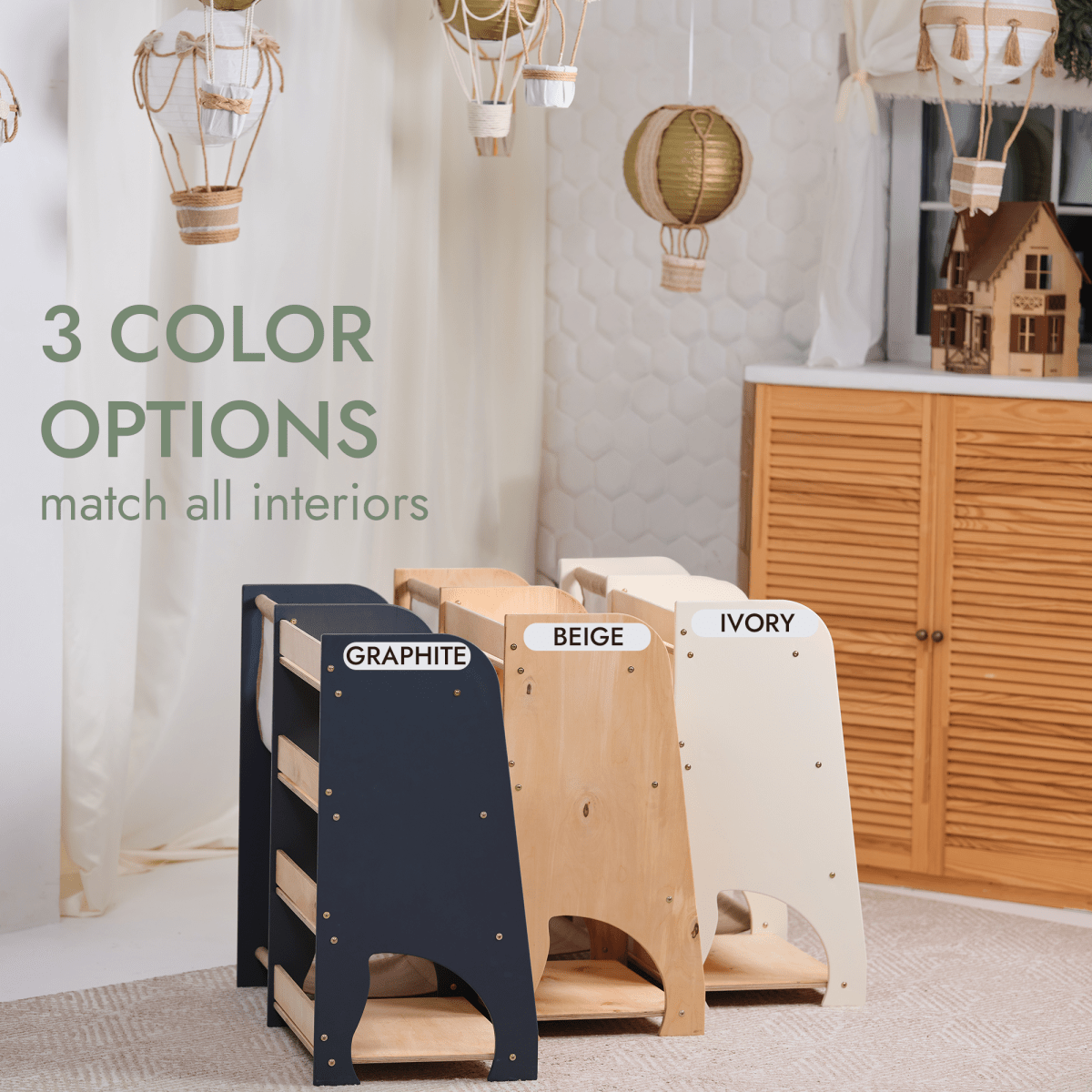 Wooden Montessori Shelves For Toddler 2in1: Bookshelf & Toy Shelving