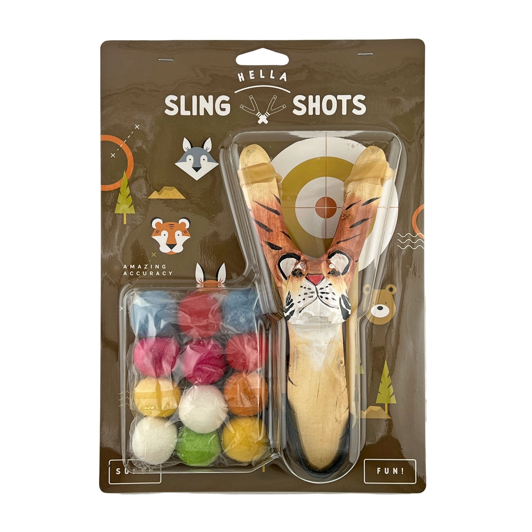 Wooden Tiger Slingshot + Felt Ammo