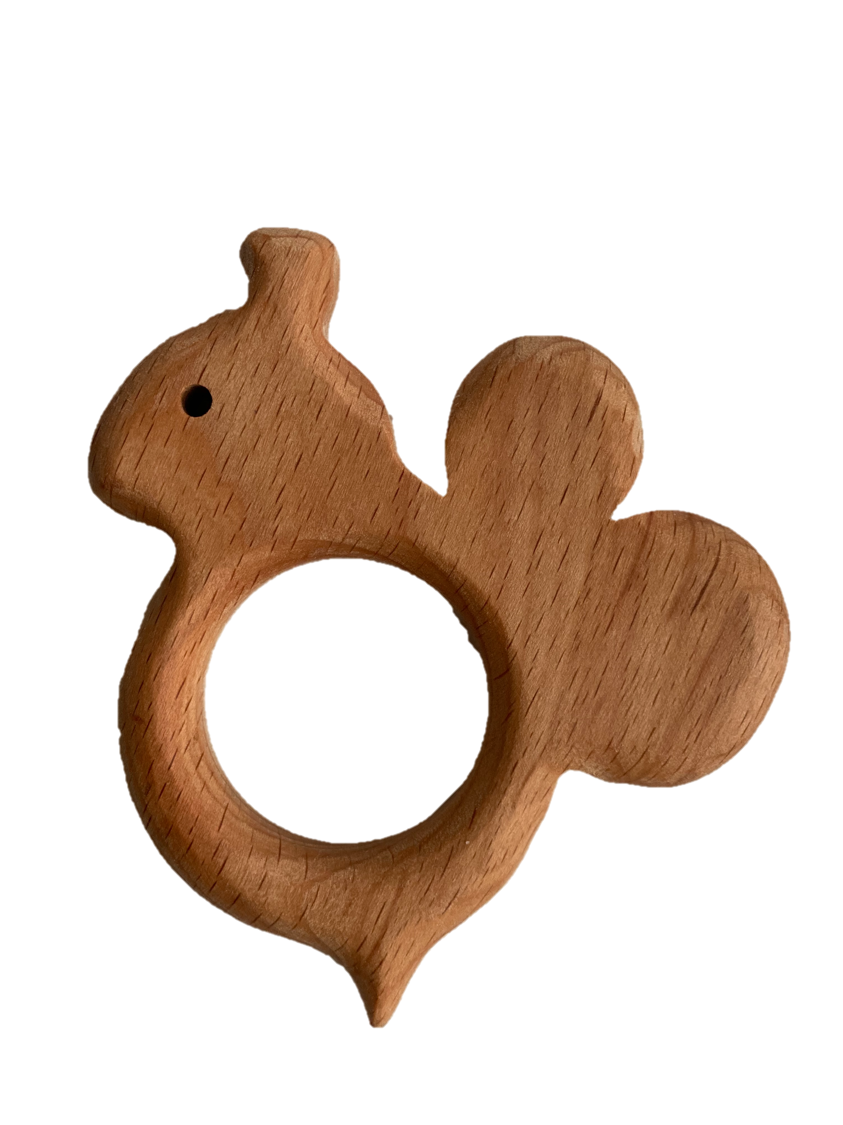 Handmade Untreated Wood Teether Bee