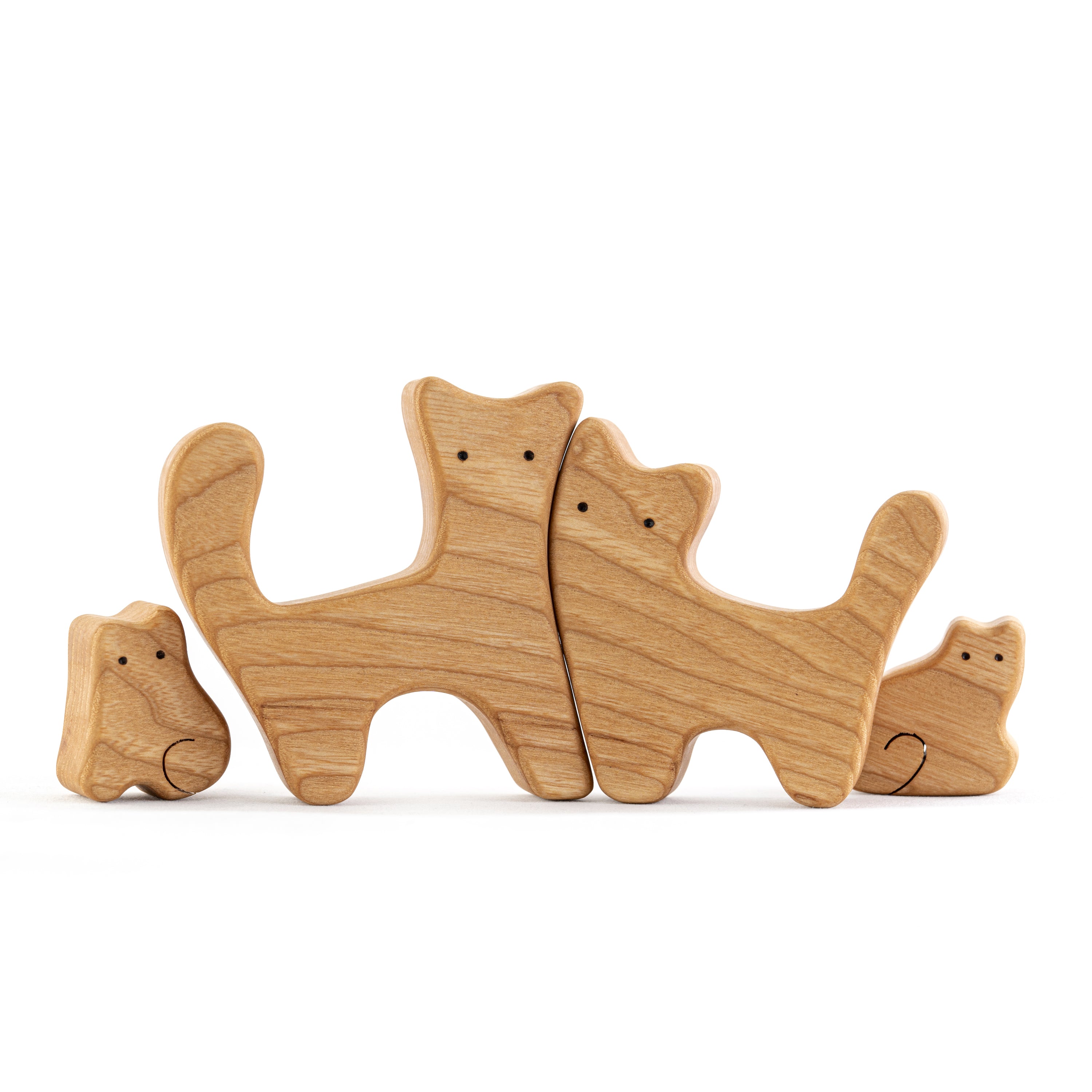 Waldorf Wooden Cats Family Of 4 Puzzle Set