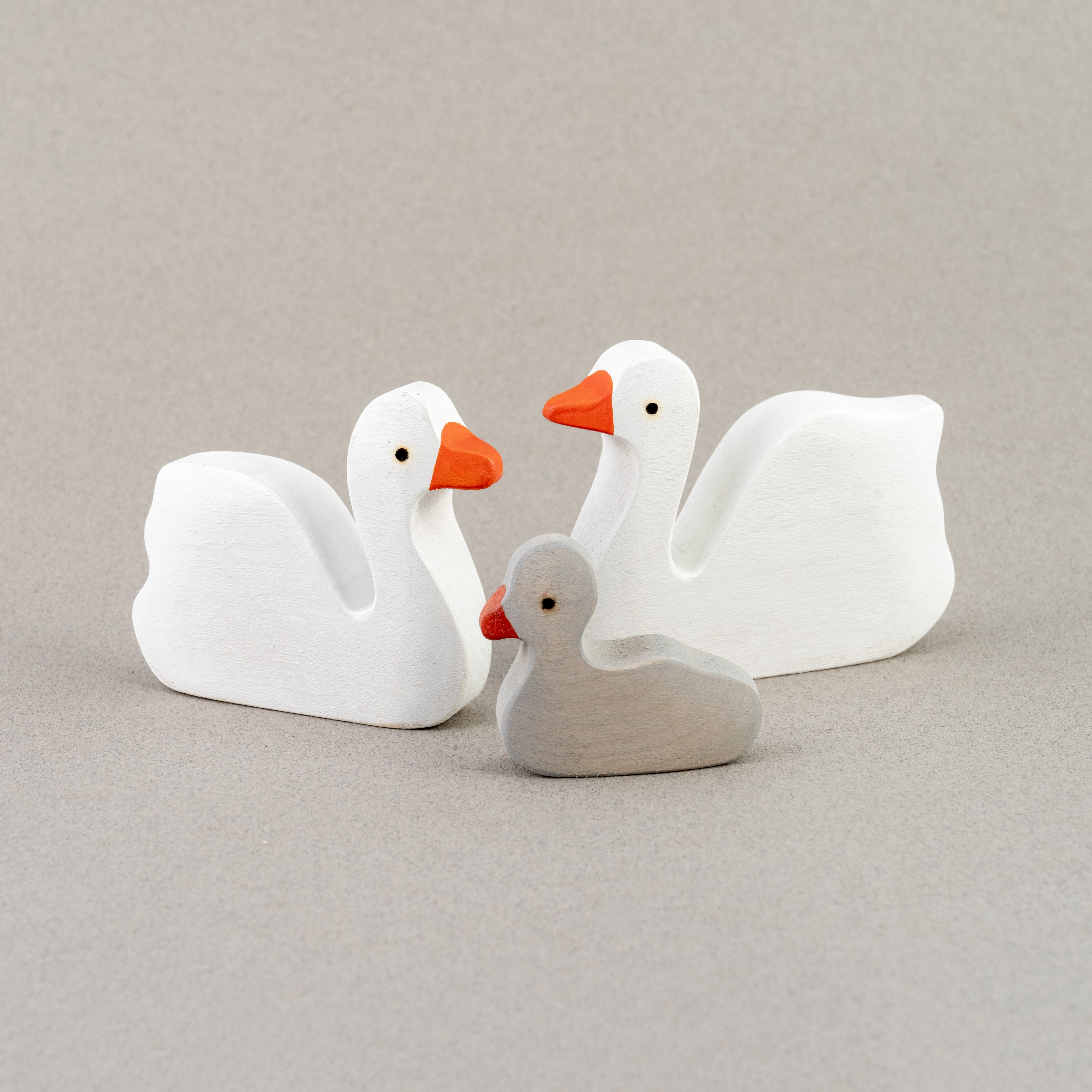 Waldorf Wooden Swan Family Set Painted- 3 Pieces