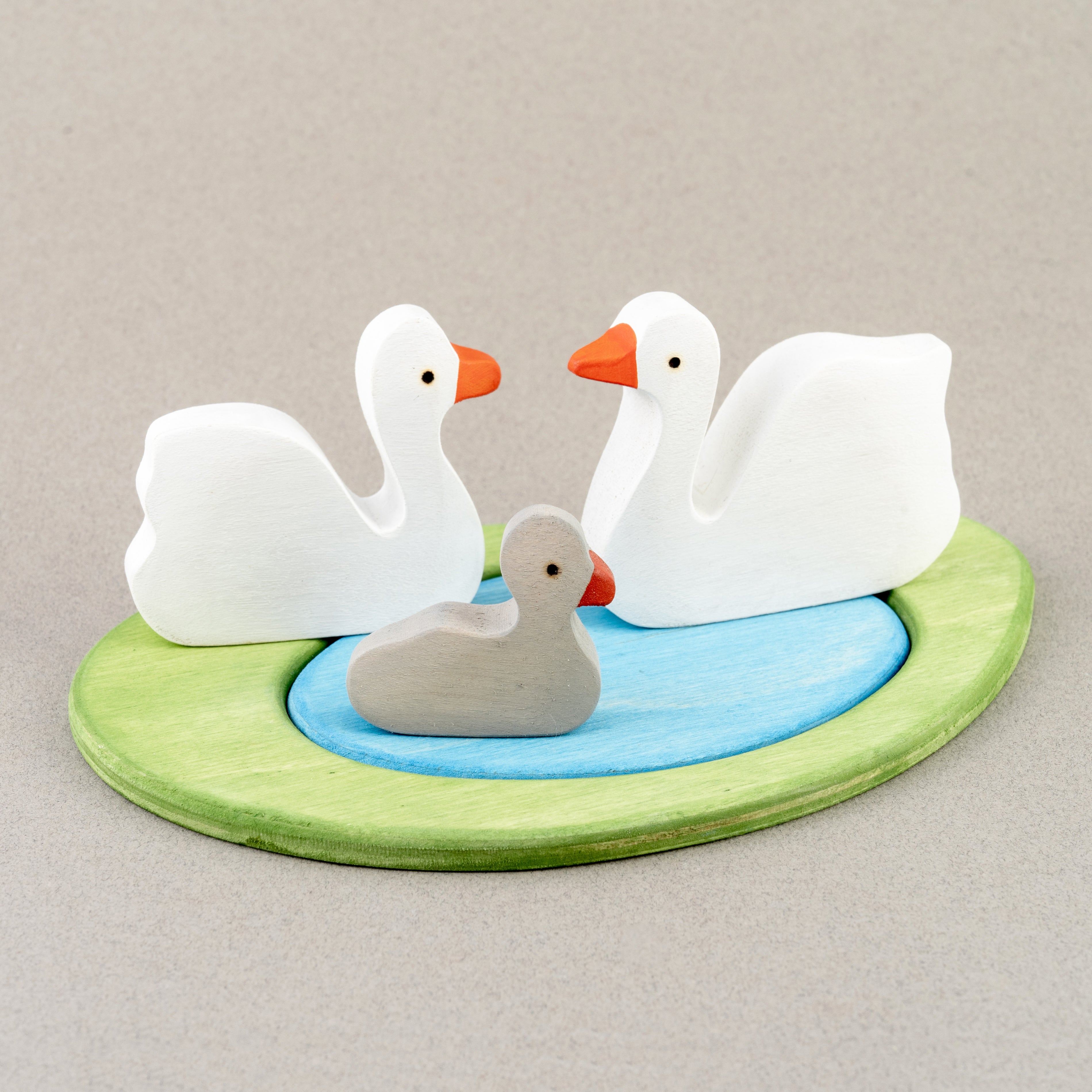 Waldorf Wooden Swan Family Set Painted- 3 Pieces