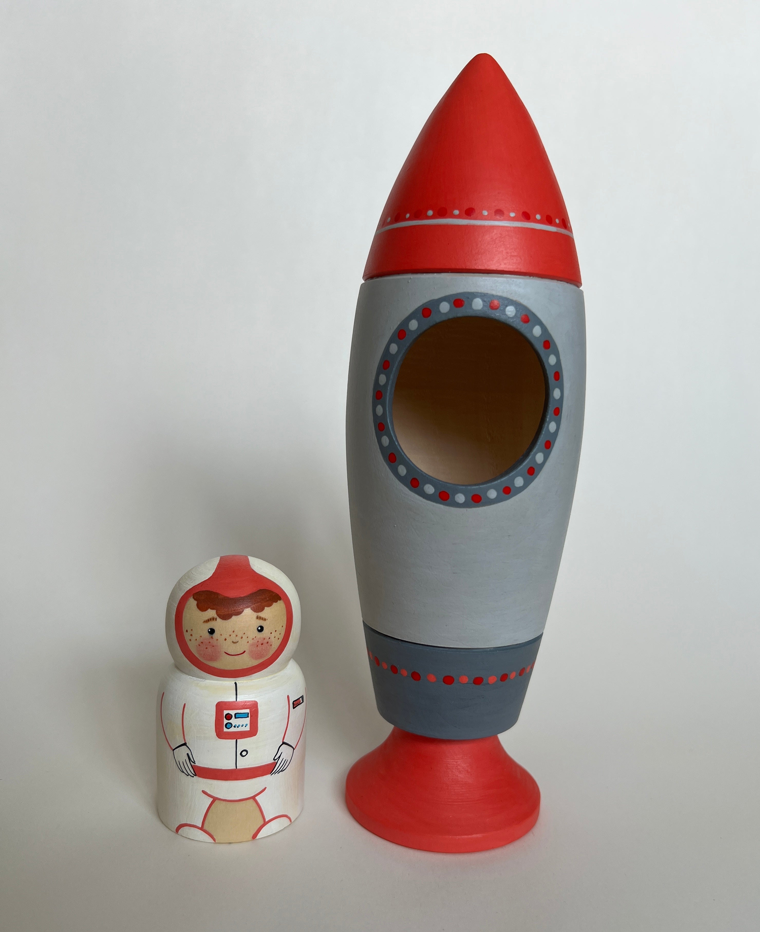 Wooden Rocket Ship Toy With Astronaut