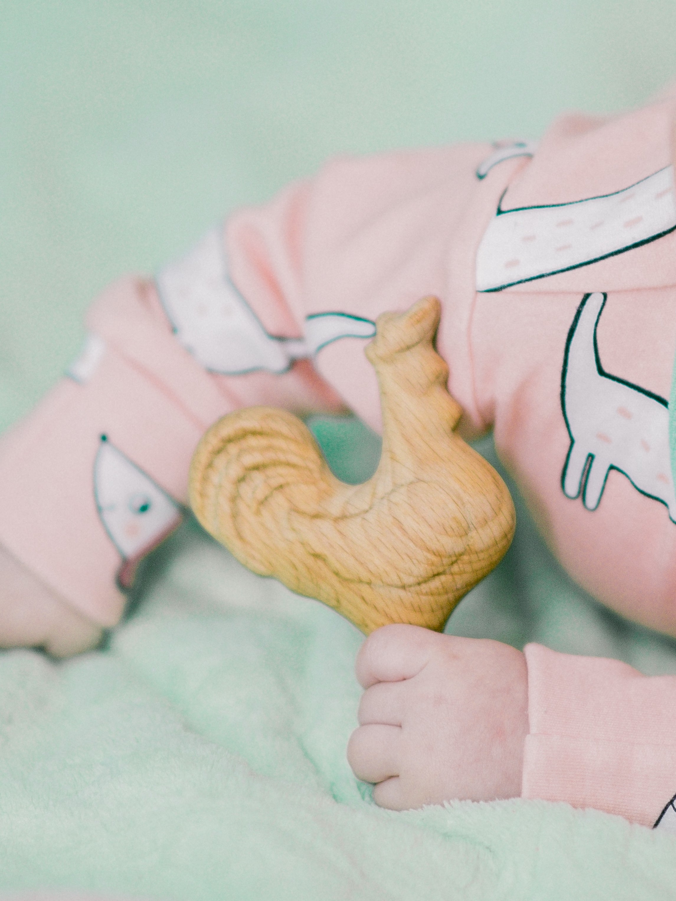 Organic Wooden Rattle Toy Proud Rooster