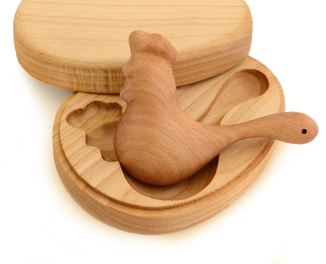 Organic Wooden Rattle Toy Rooster In A Wooden Box