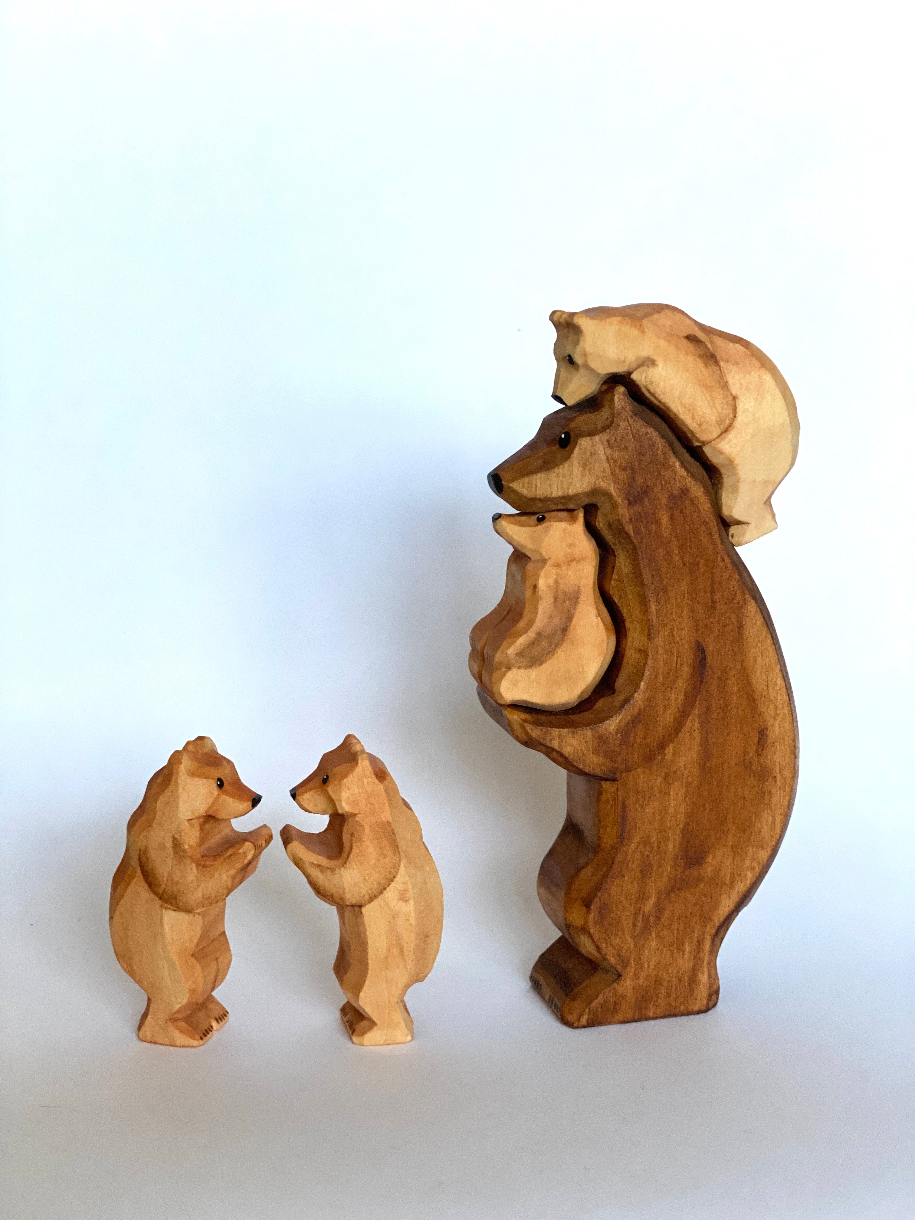 Hand-carved Wooden Cubs Figurines Set Of 2