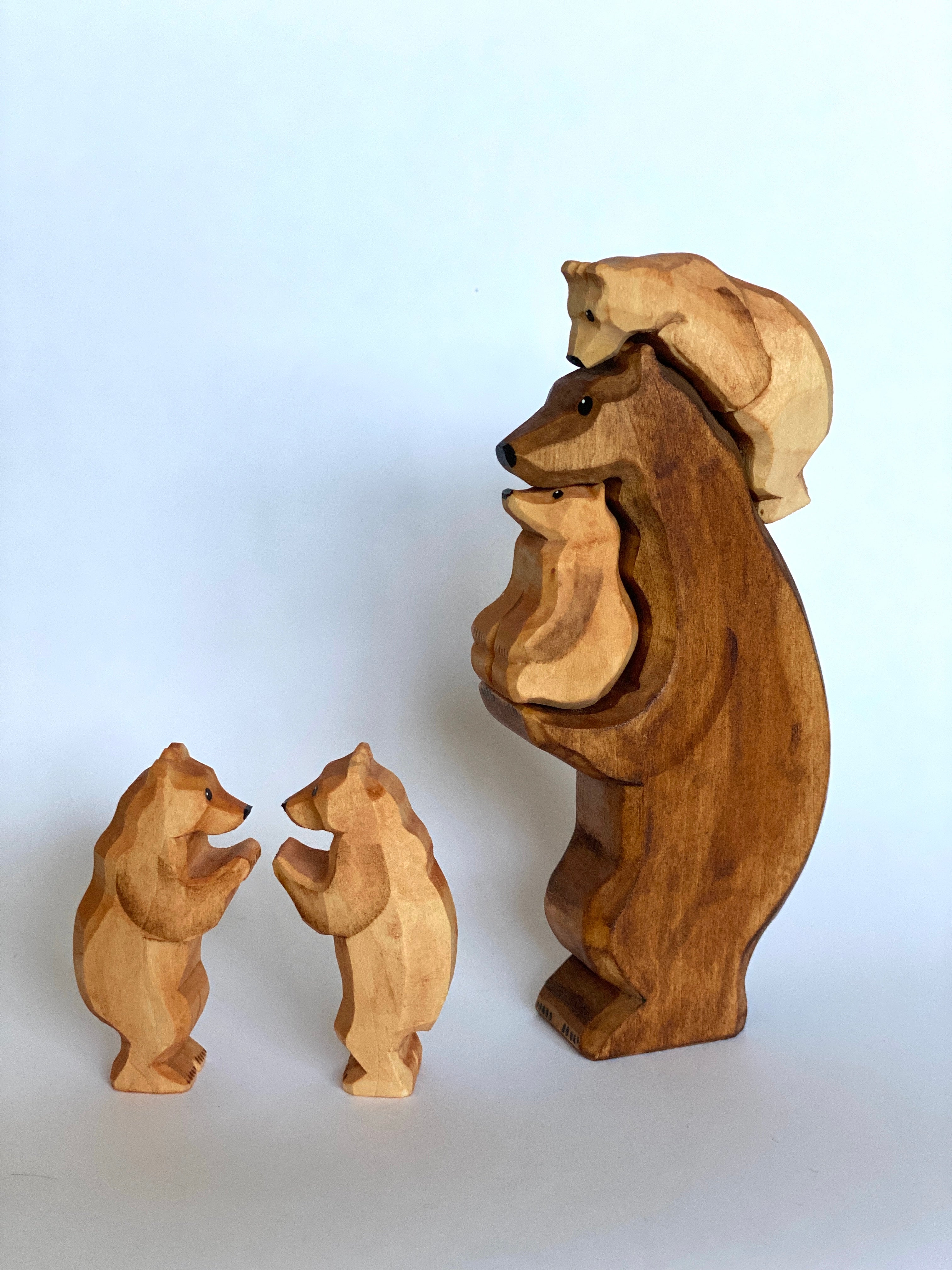 Hand-carved Wooden Cubs Figurines Set Of 2