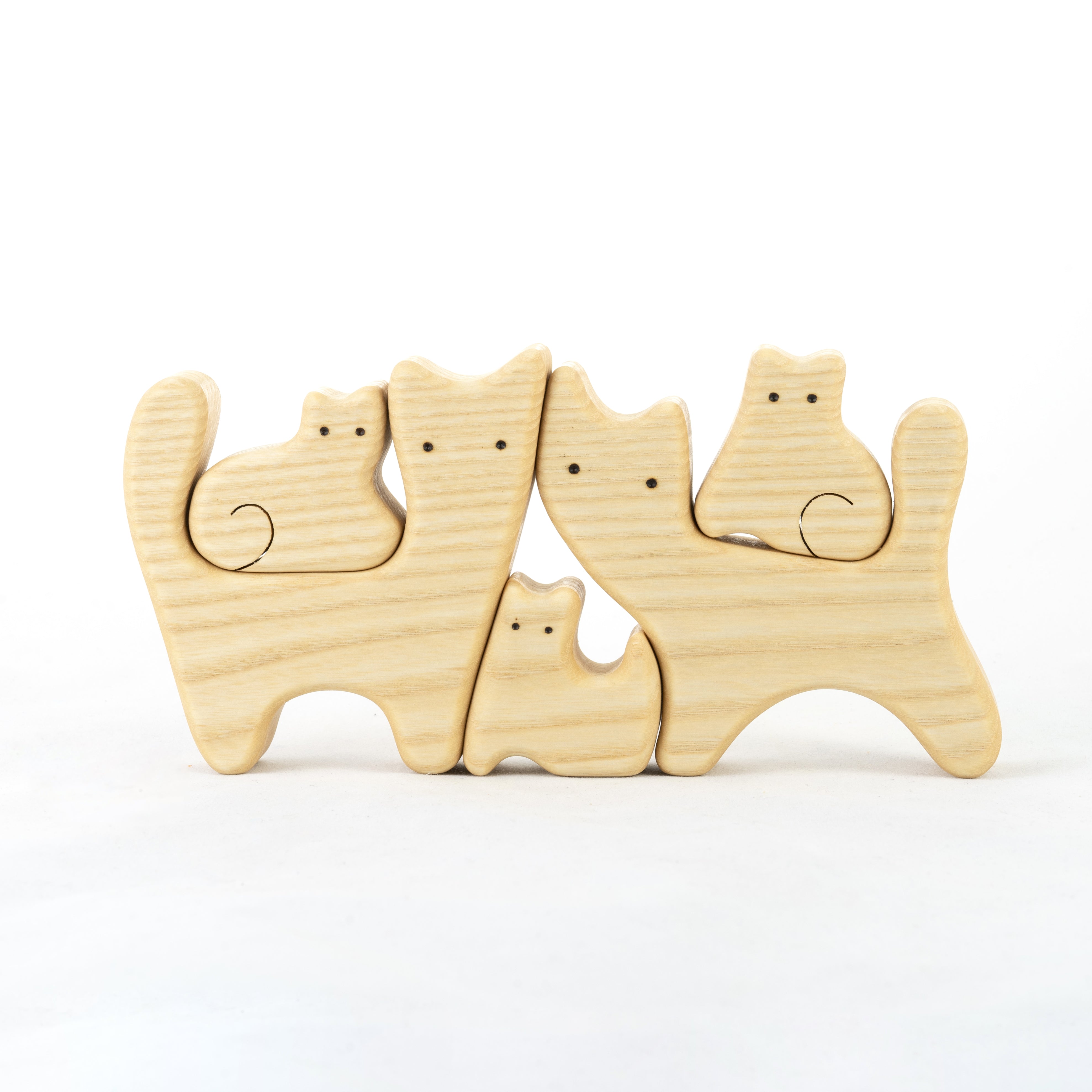 Waldorf Wooden Cats Family Of 5 Puzzle Set