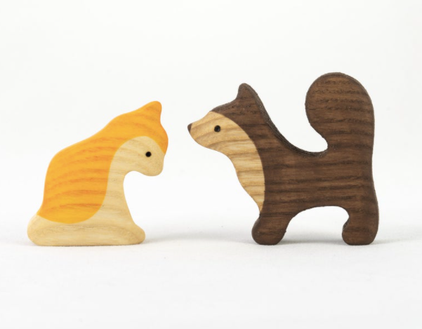 Wooden Cat And Dog Figurines