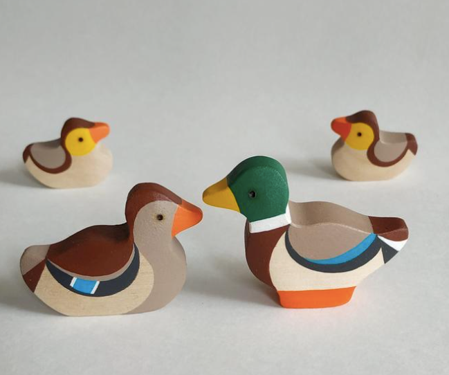 Handmade Wooden Ducks Figurines Set Of 4