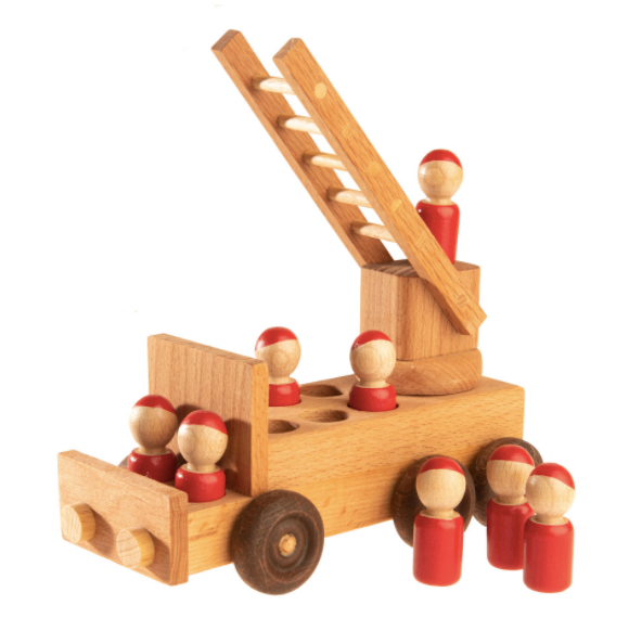 Wooden Fire Truck Toy With Red Pegs