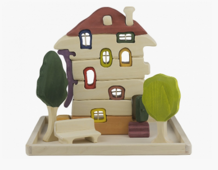 Wooden House Building Blocks Toy Set