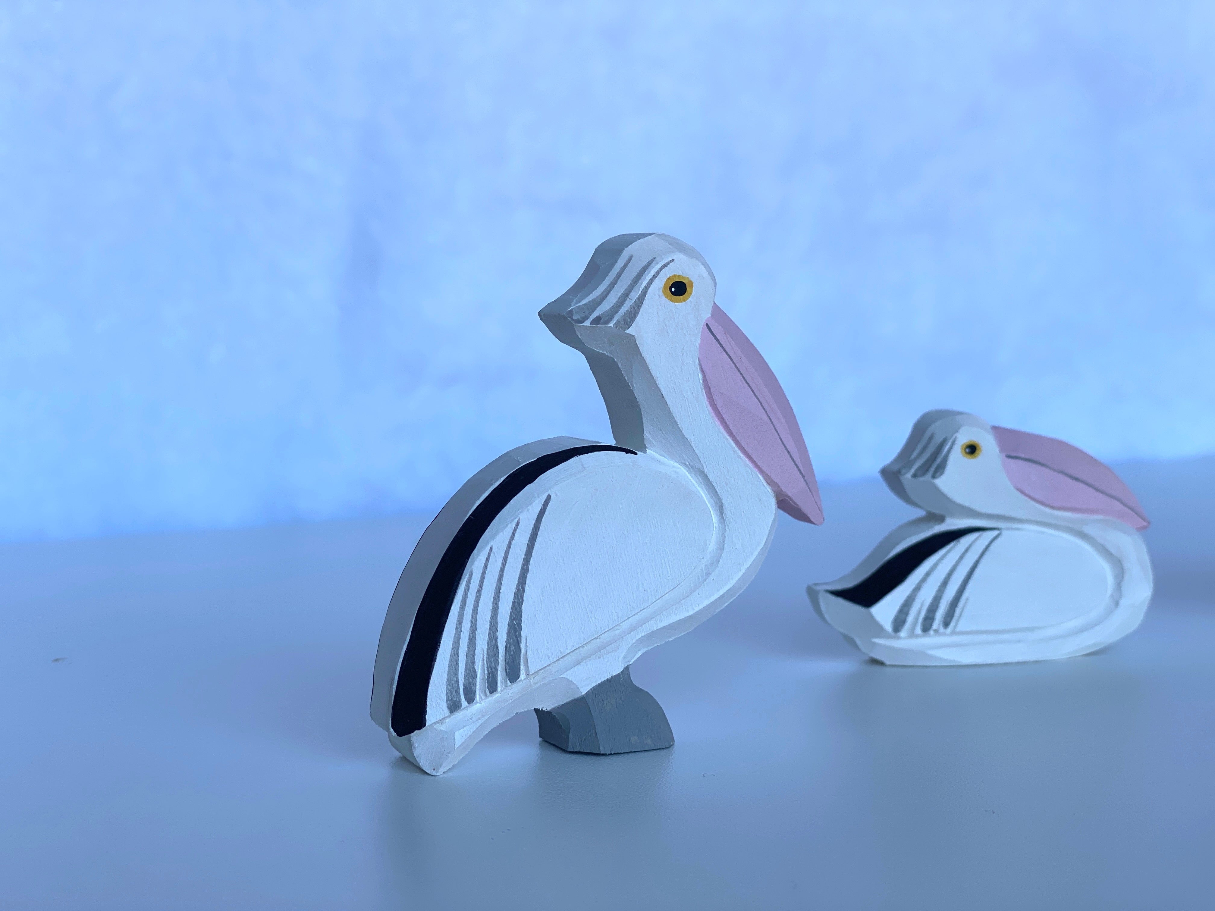 Hand Carved Wooden Pelican Toy Set Of 3