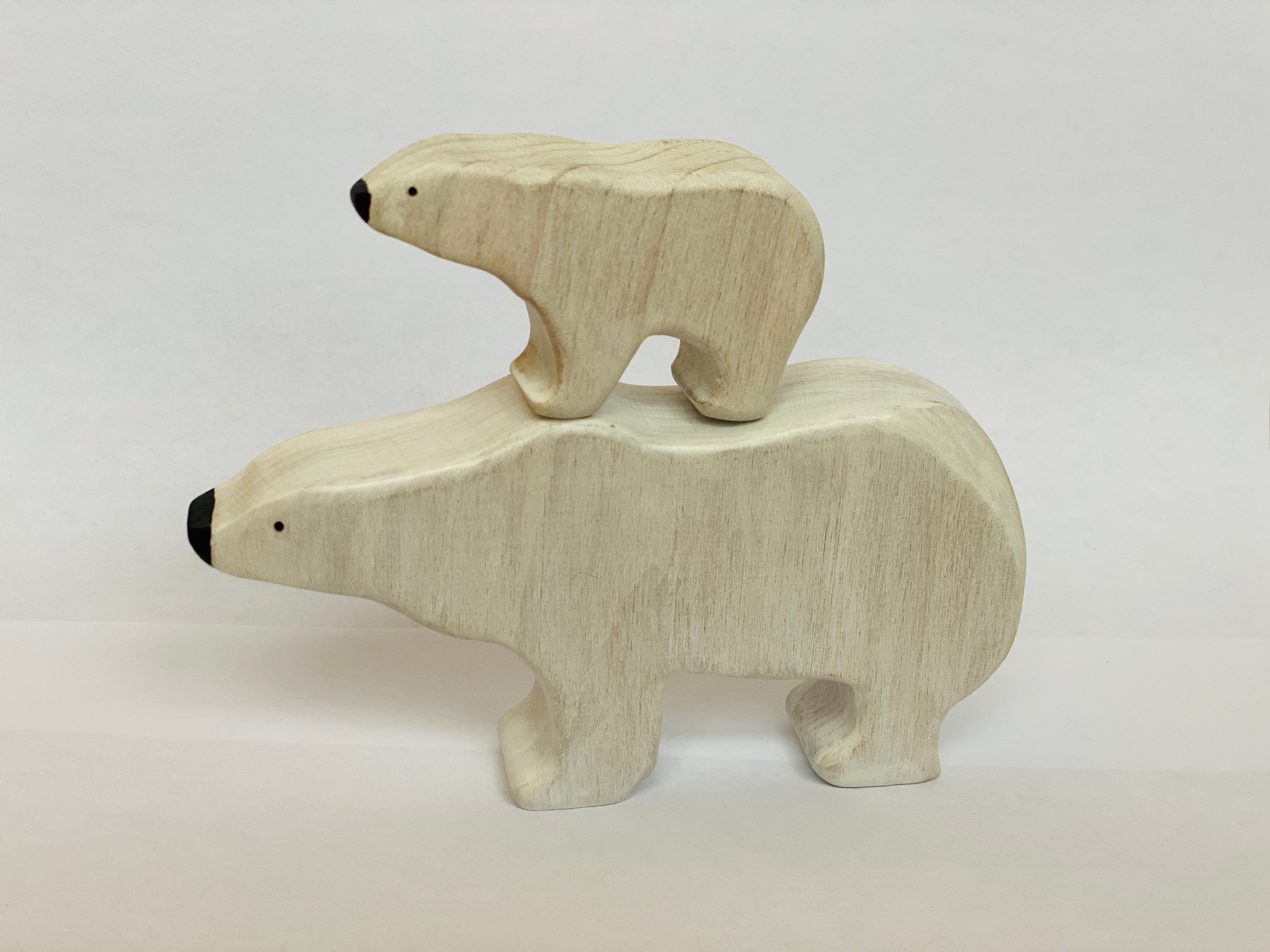 Wooden Polar Bear With Cub