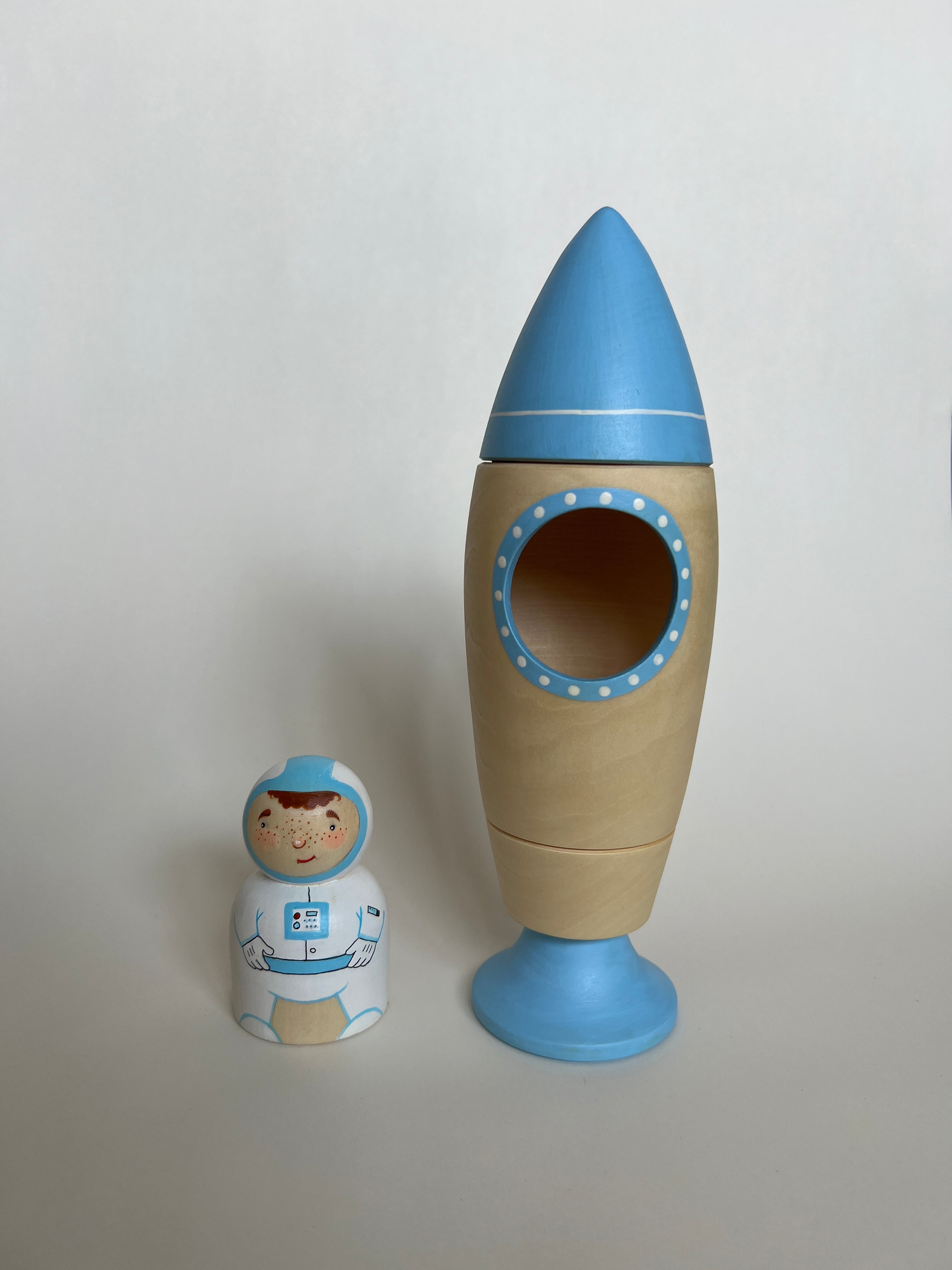 Wooden Rocket Ship Toy With Astronaut