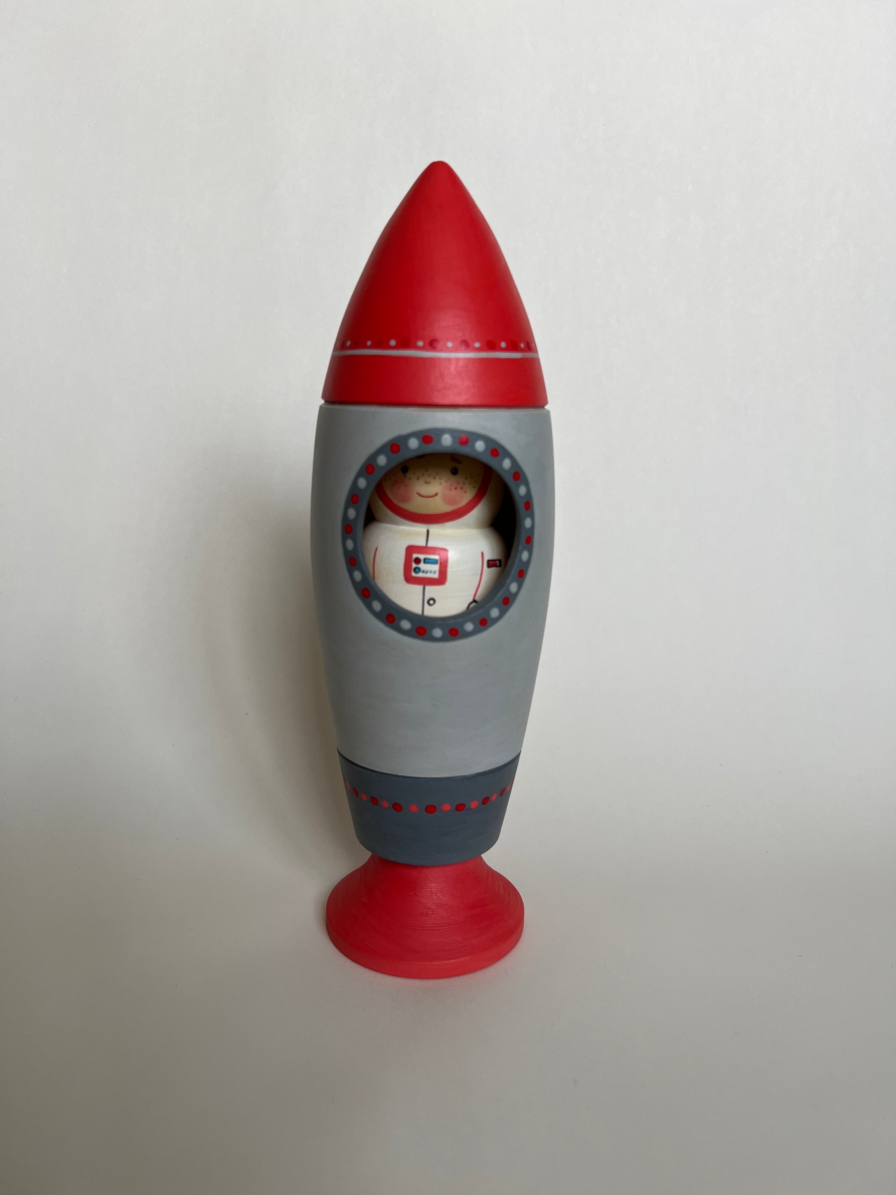 Wooden Rocket Ship Toy With Astronaut