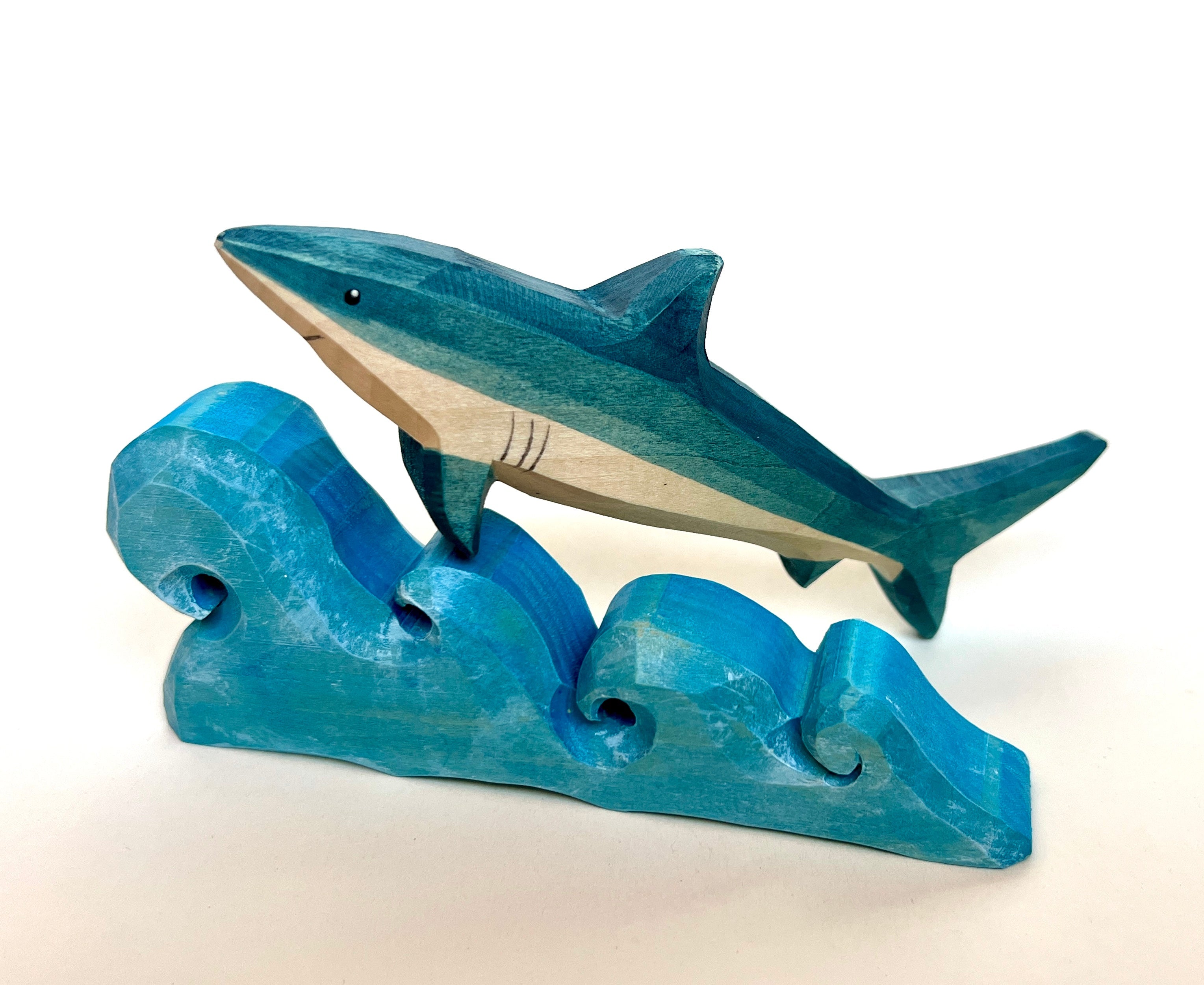 Hand Carved Shark On The Wave