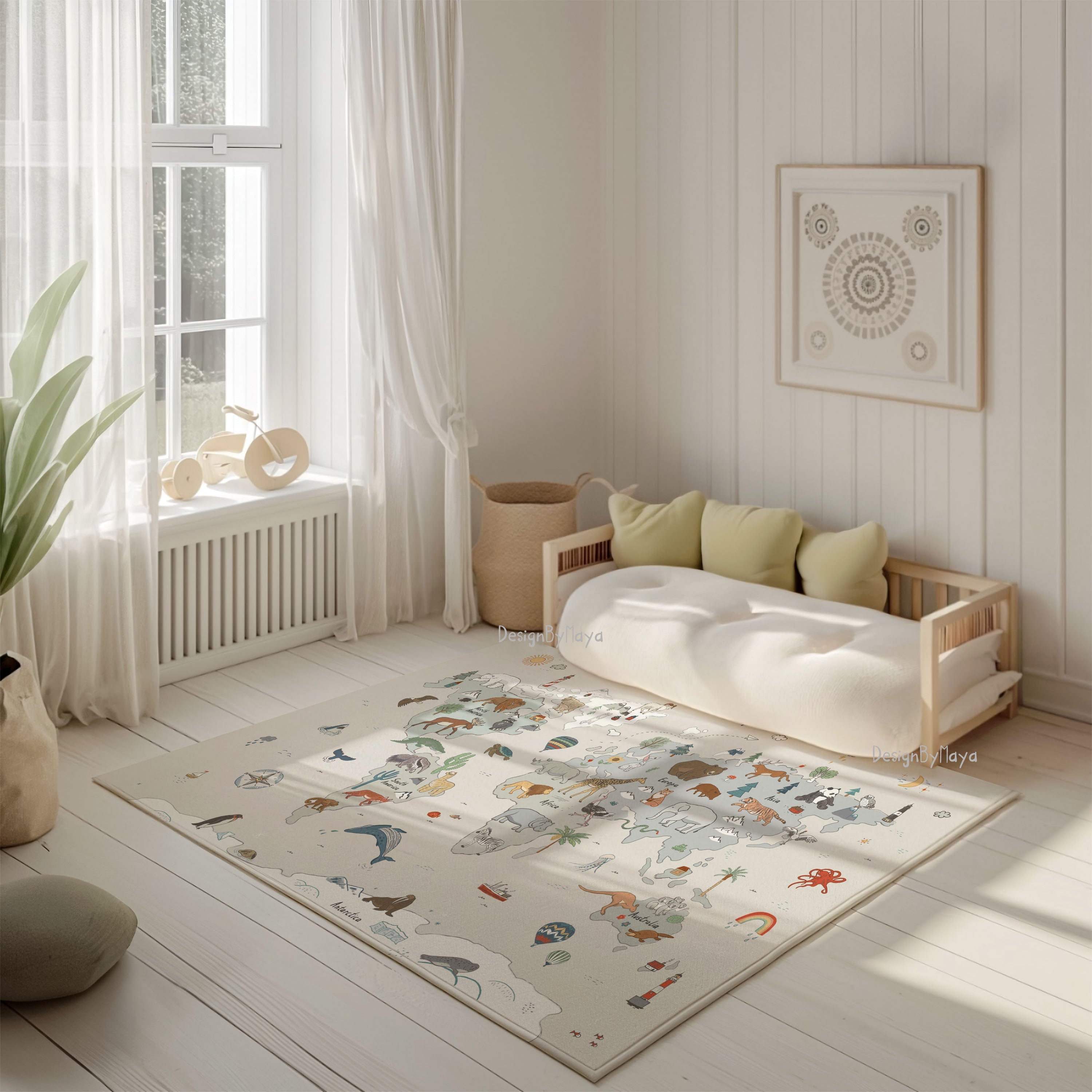Baby Animals Abc Rug / World Map Area Rug