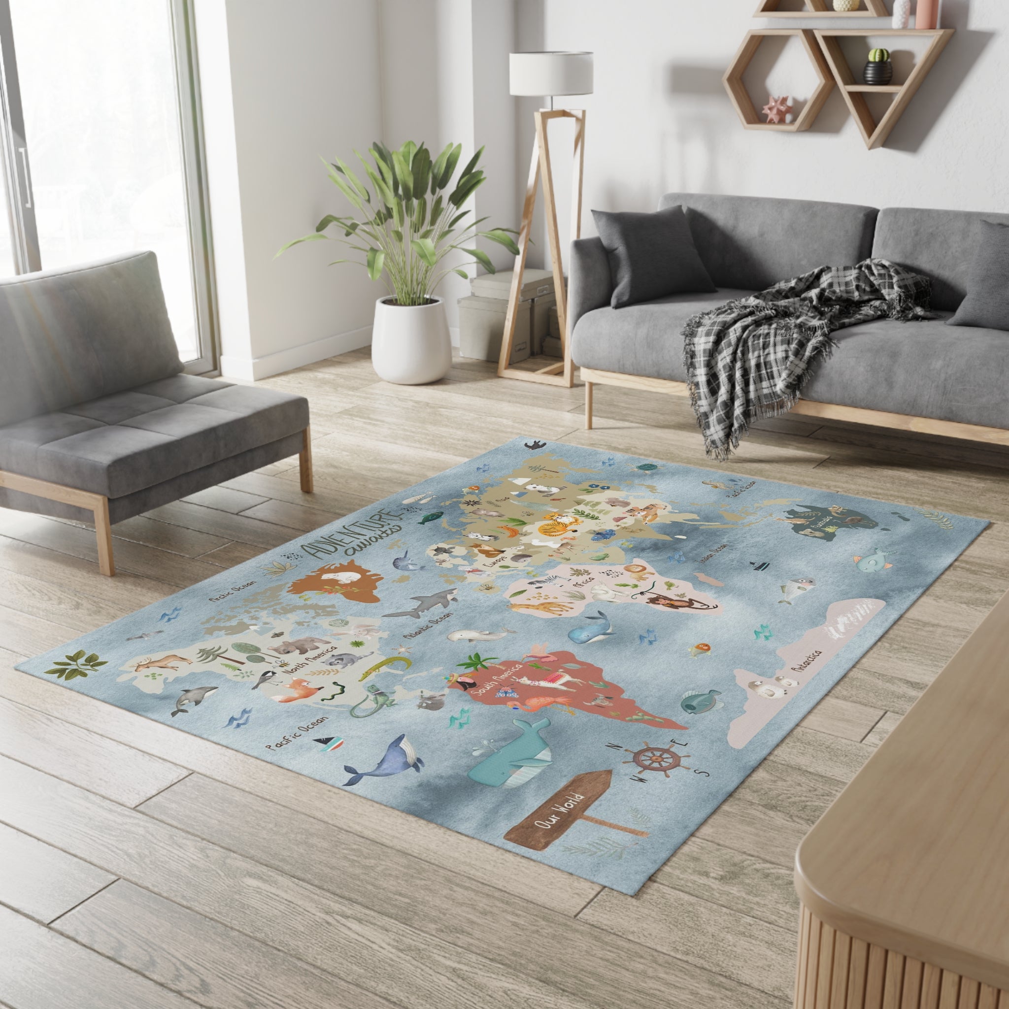 Baby Animals Abc Rug / World Map Area Rug
