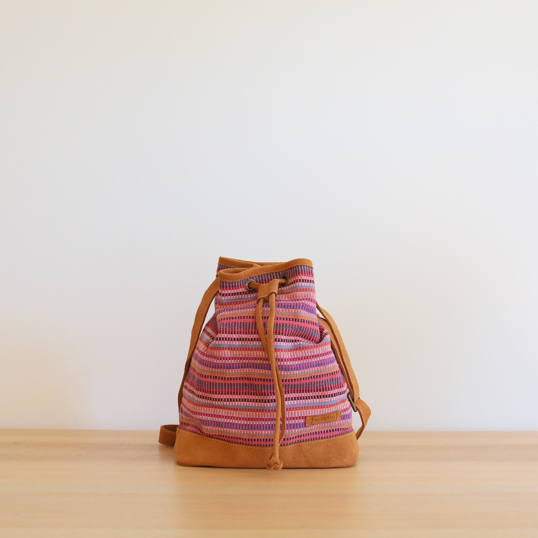 Woven Drawstring Bucket Bag