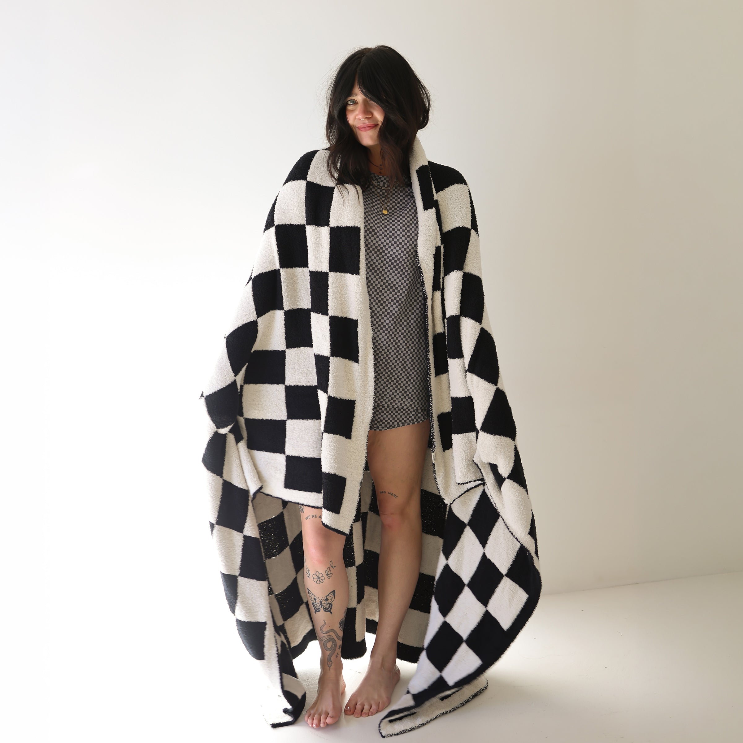 Plush Blanket | Black & White Checkerboard