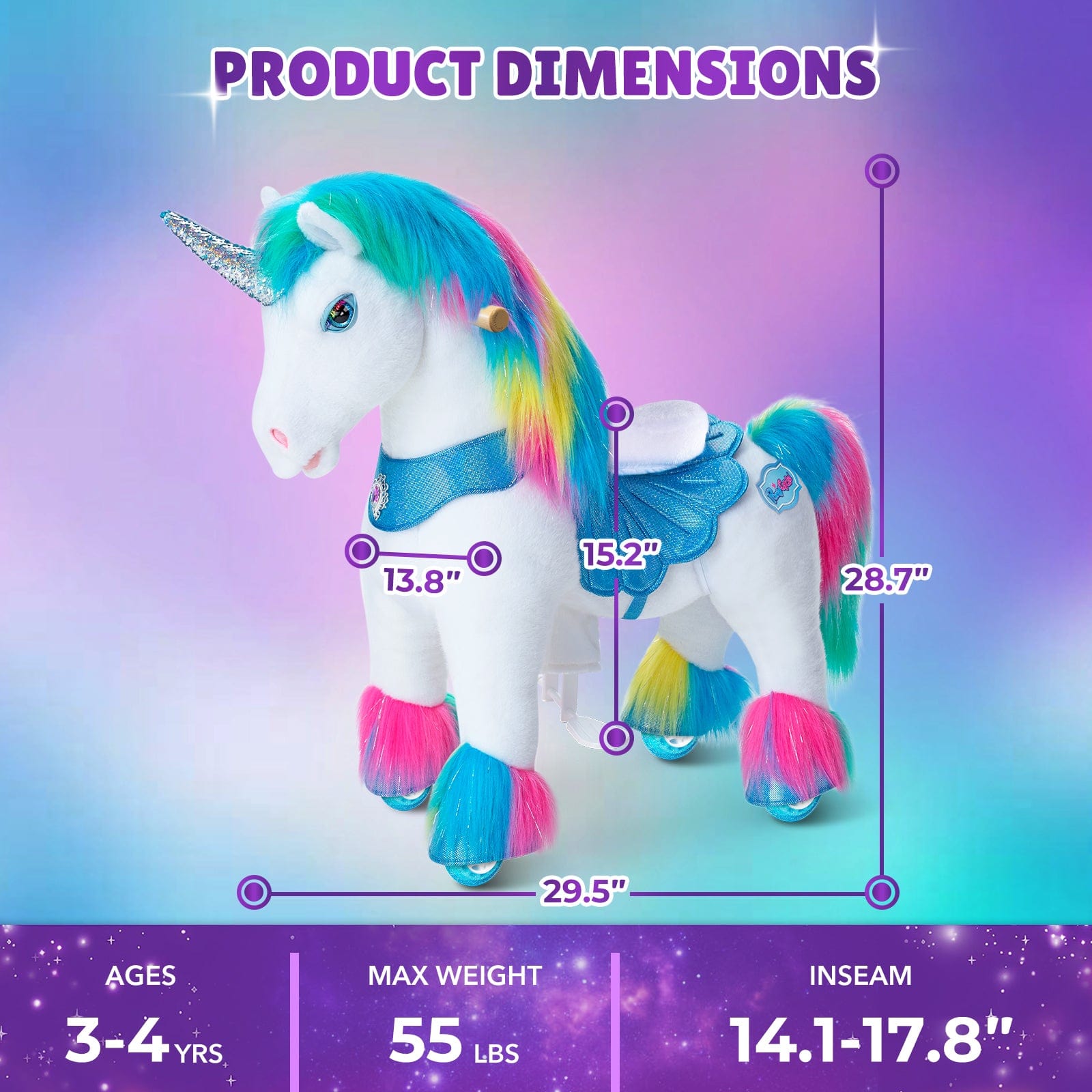 Model Y Rainbow Unicorn Rideable Toy For Age 3-4