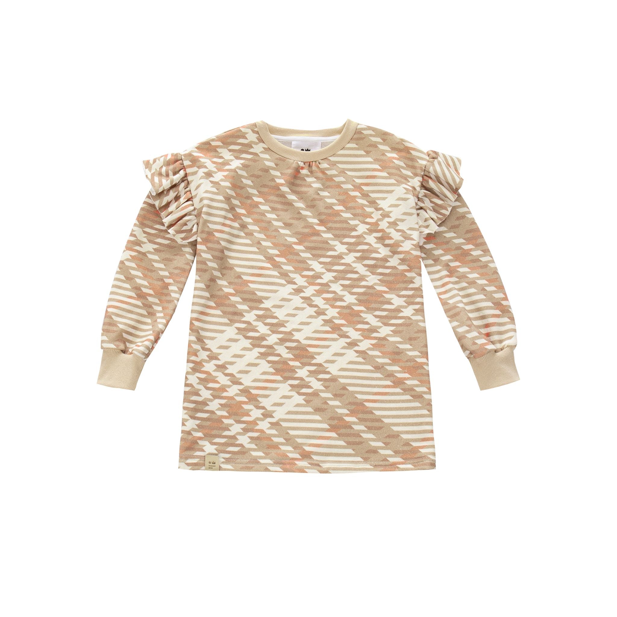 Girls Plaid Ruffle Terry Dress | Beige