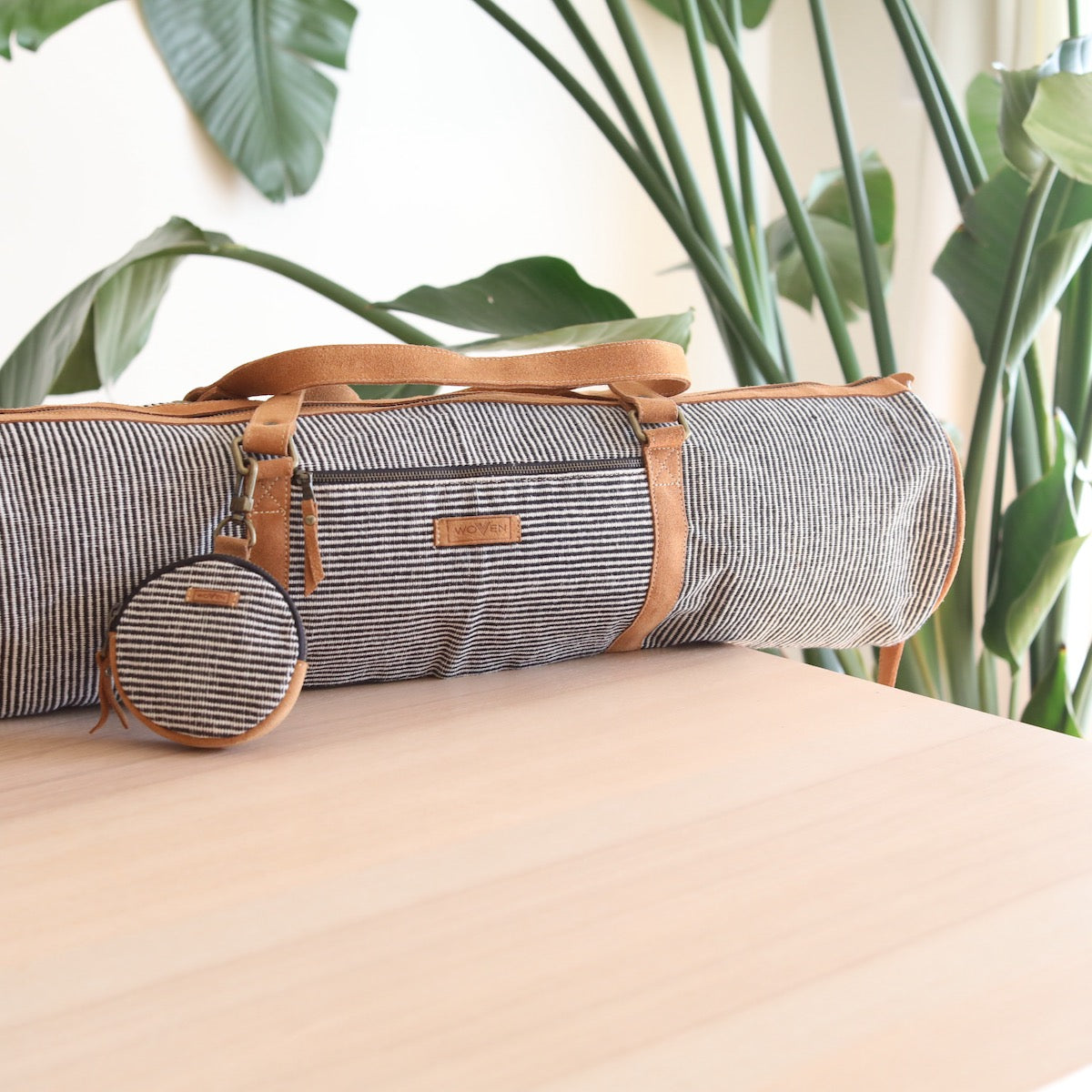 Woven Yoga Mat Bag - Black Stripe