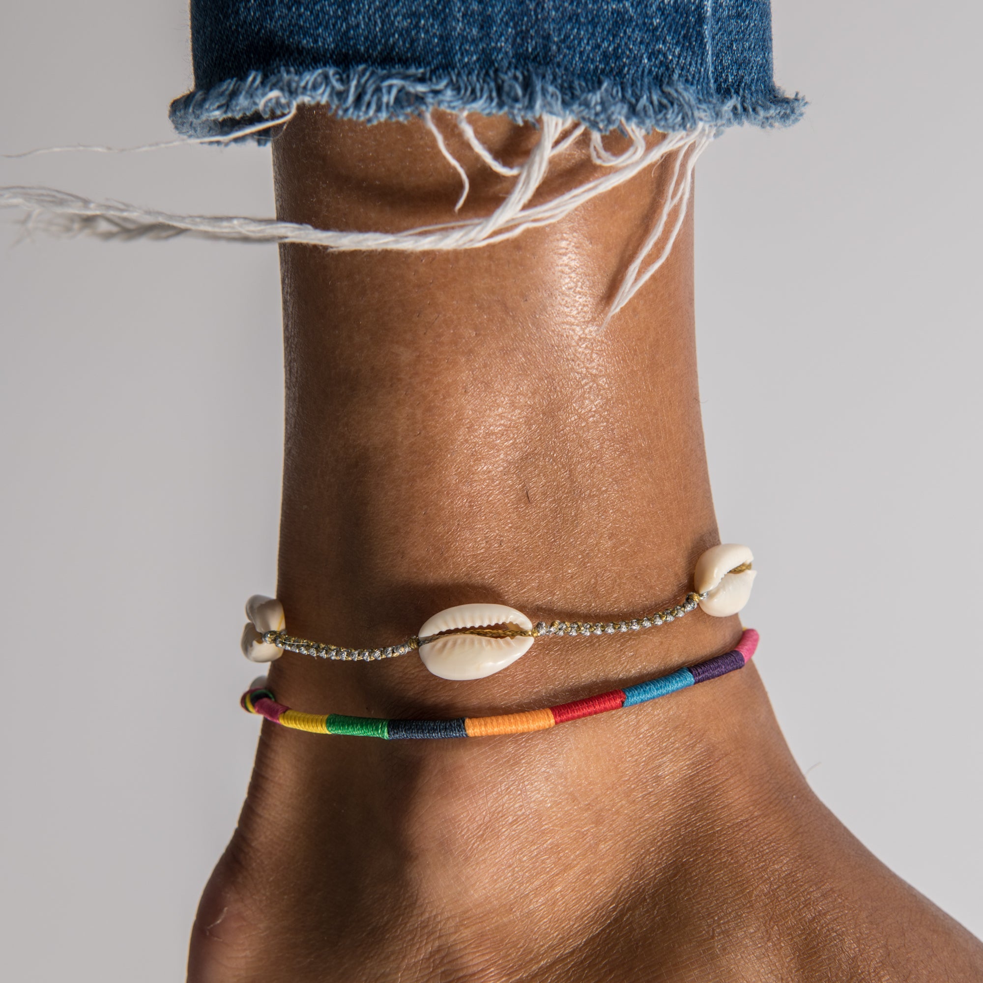 Rainbow Threaded Evil Eye Anklet