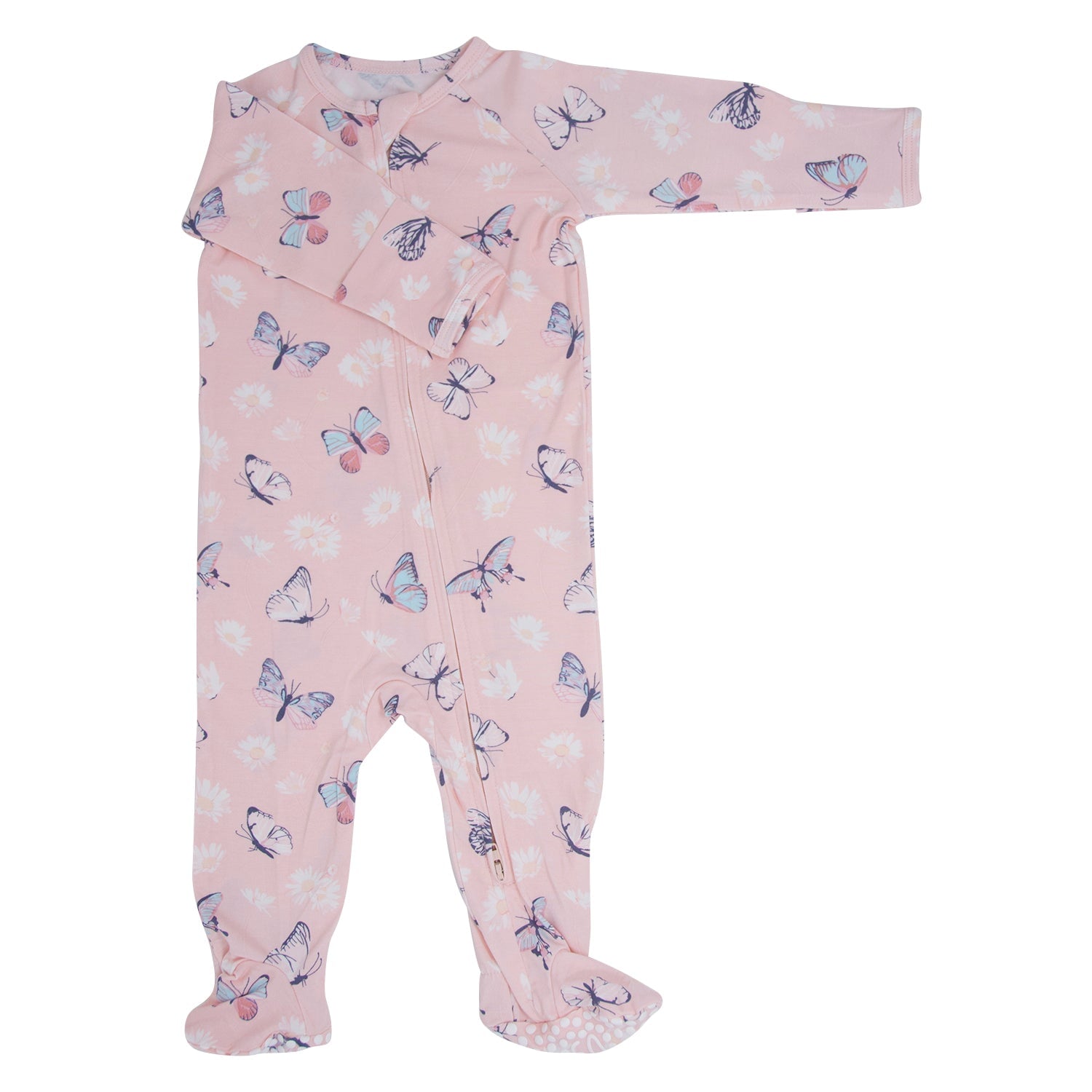 Pink Butterfly Daisy Bamboo Zipper Footie