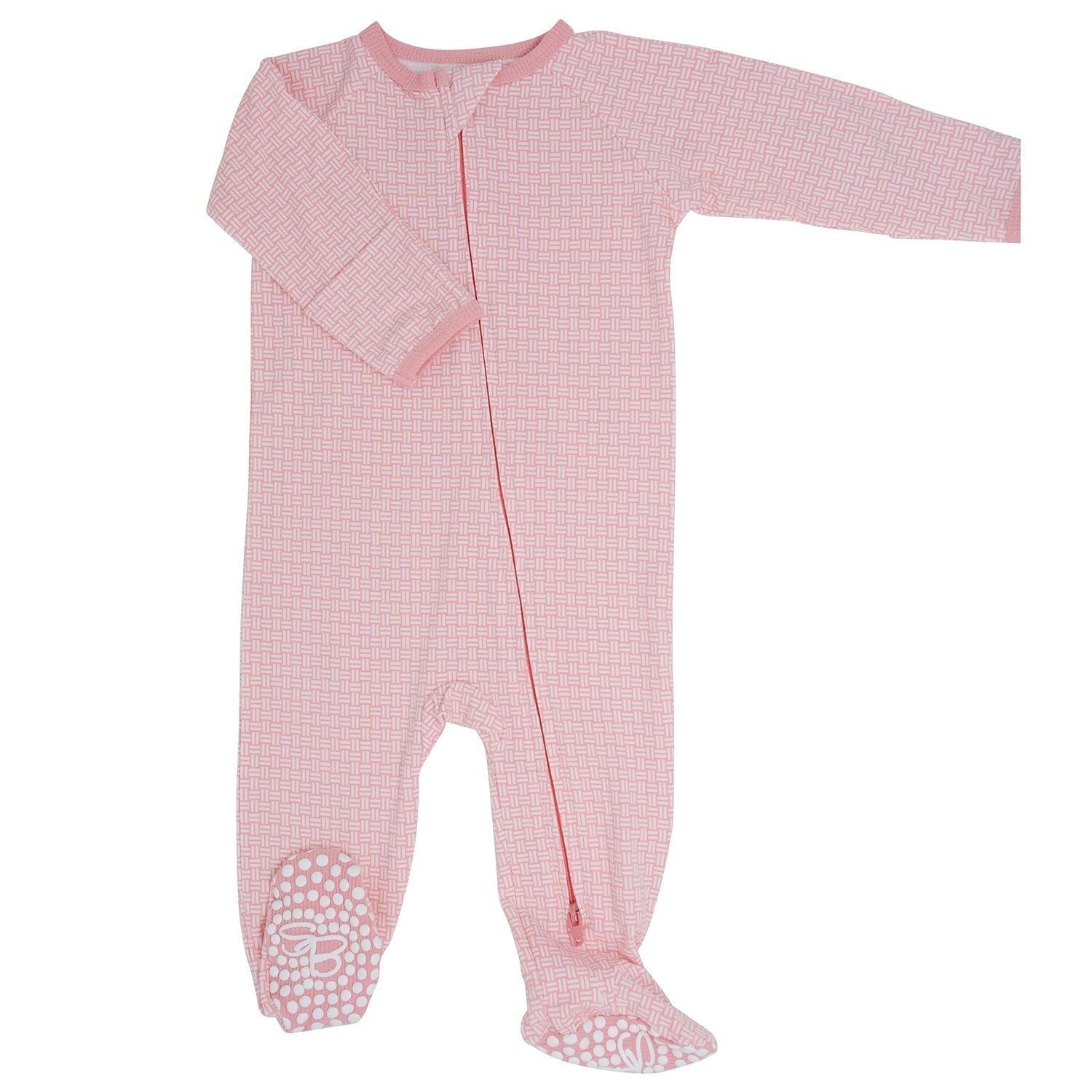 Zipper Footie - Pink Basketweave